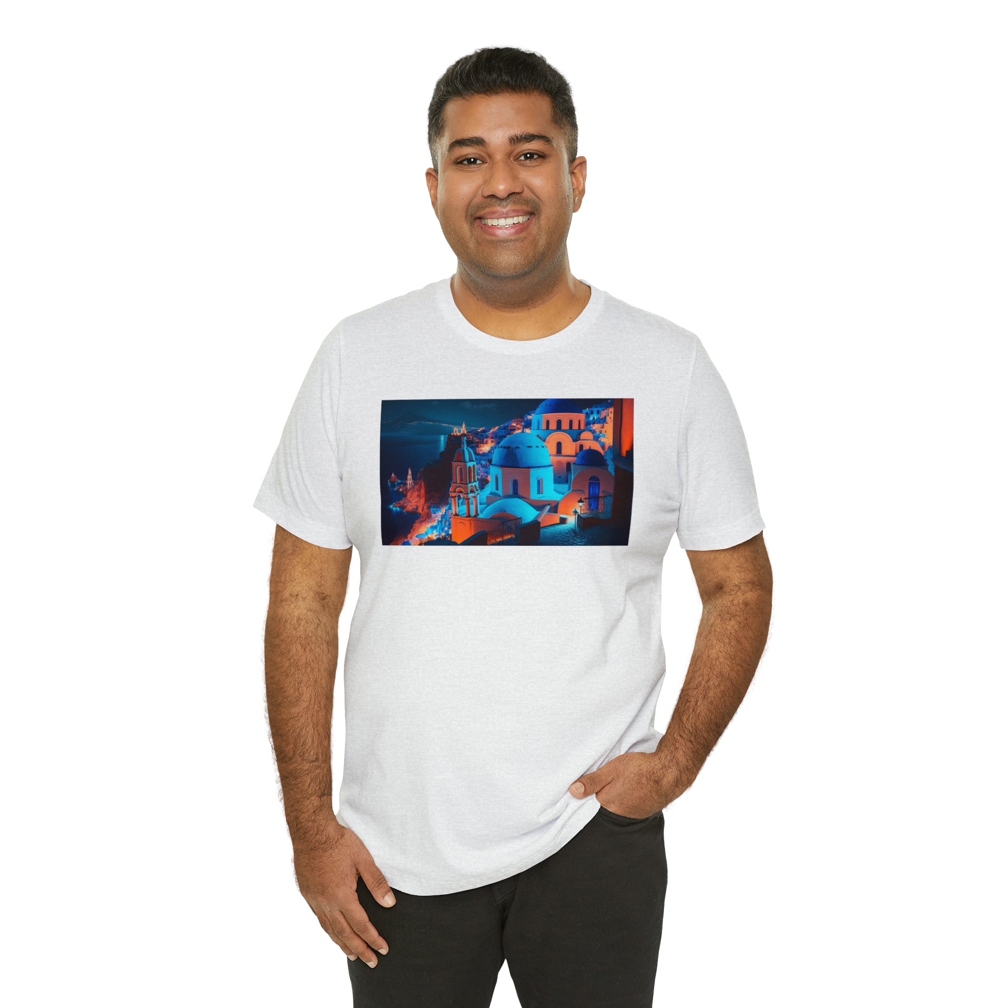 Unisex Jersey Short Sleeve Tee - Oia Blue Domes, Greece