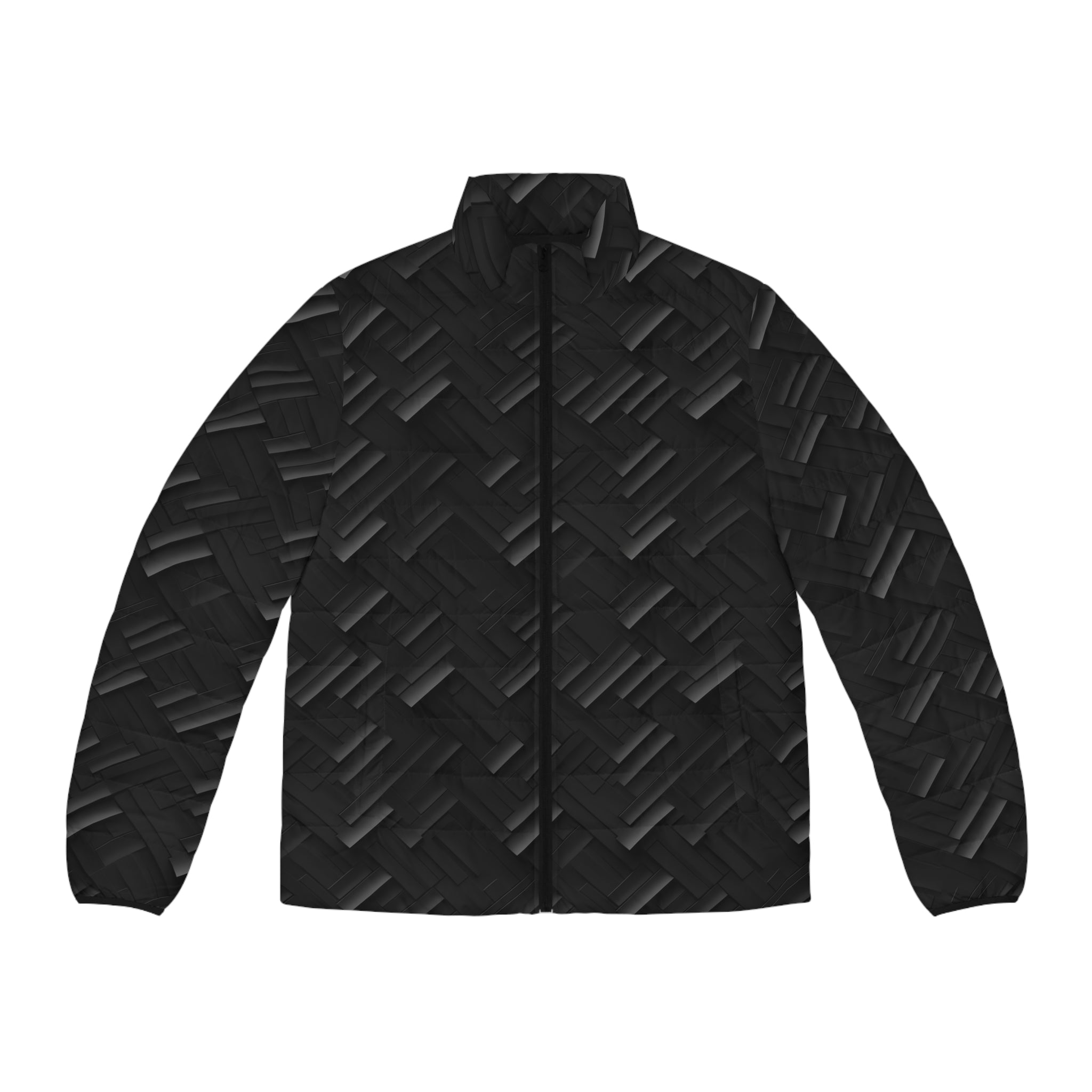 Men's Puffer Jacket (AOP) - Black Noir Designs 07
