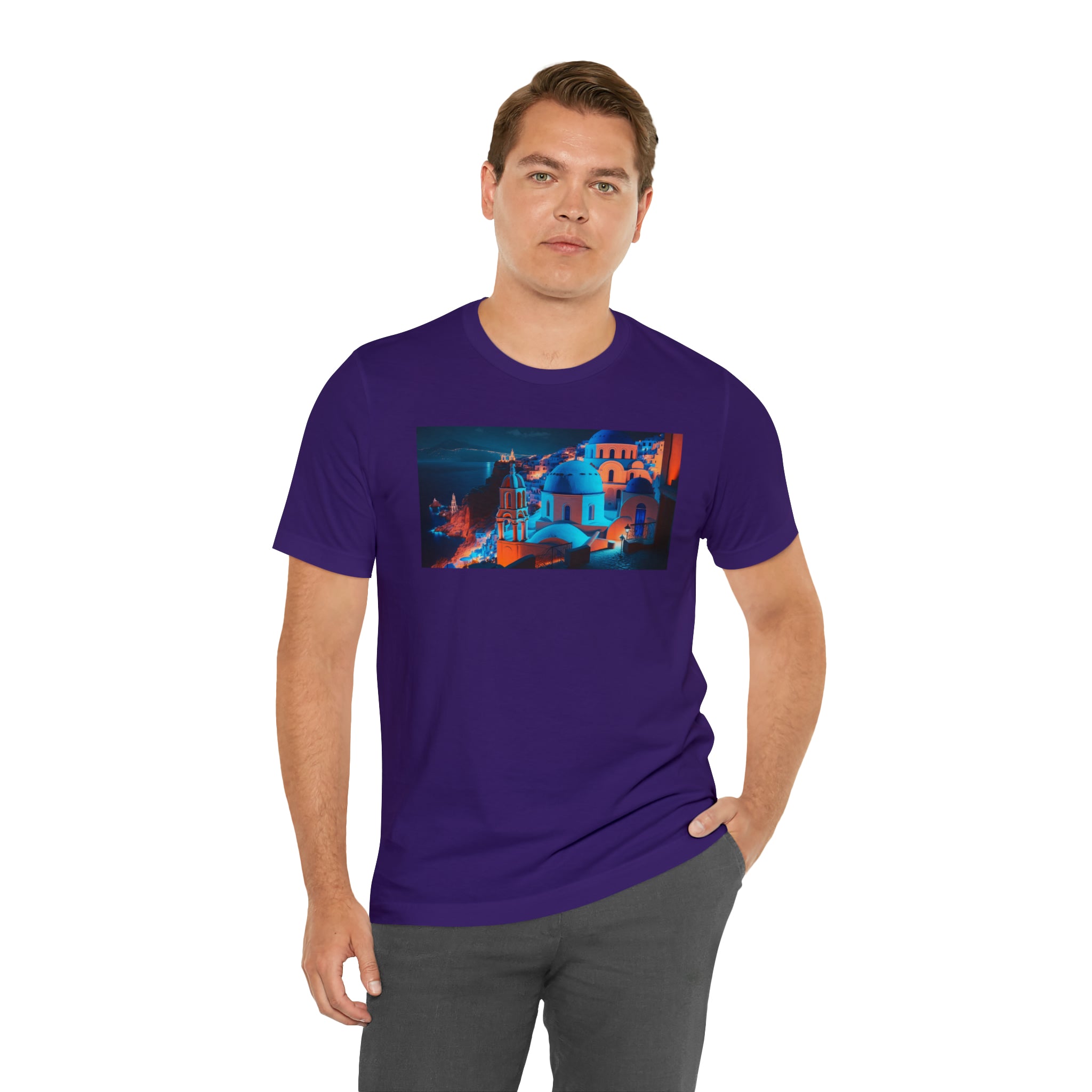 Unisex Jersey Short Sleeve Tee - Oia Blue Domes, Greece