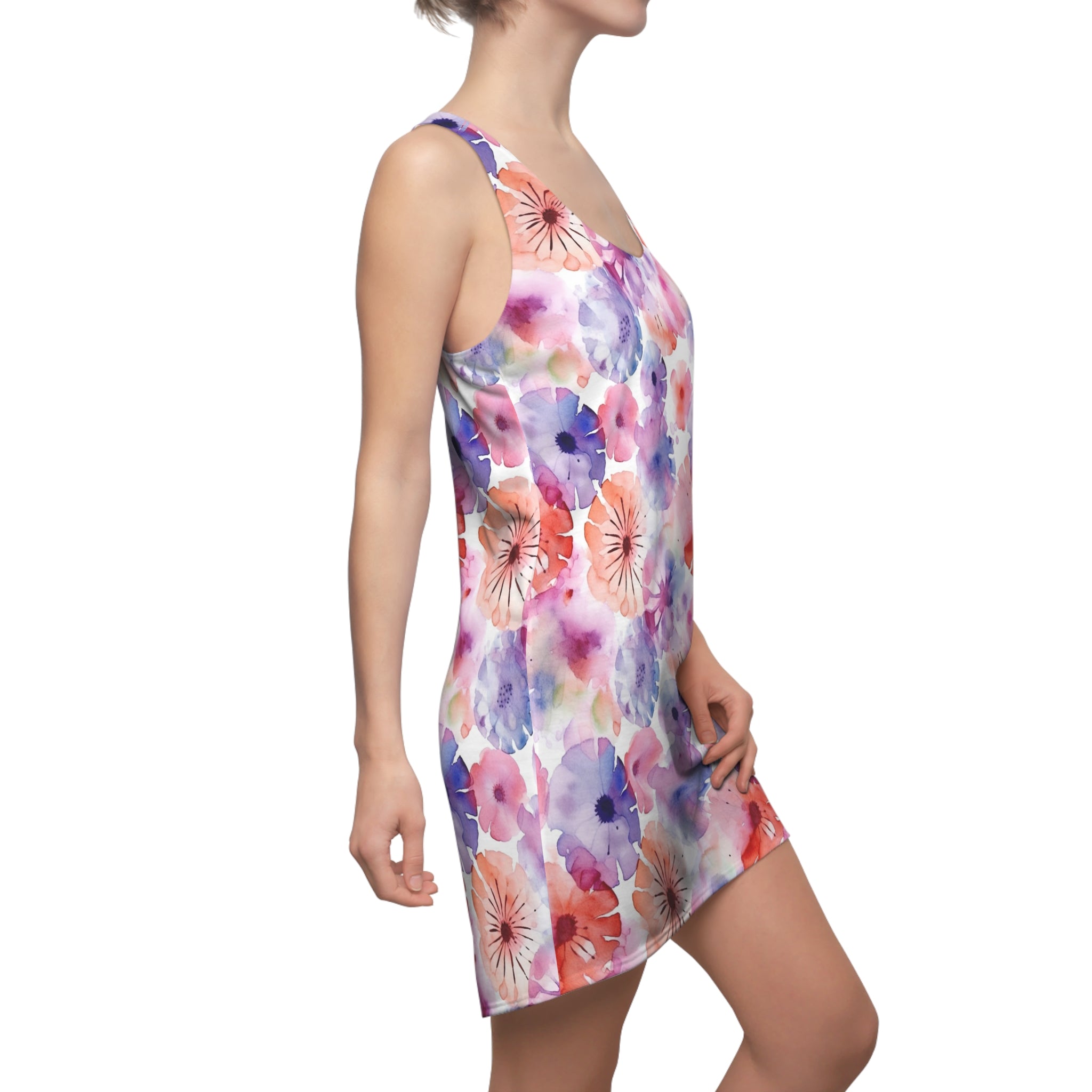 Women's Cut & Sew Racerback Dress (AOP) - Seamless Flower Watercolor Designs 08