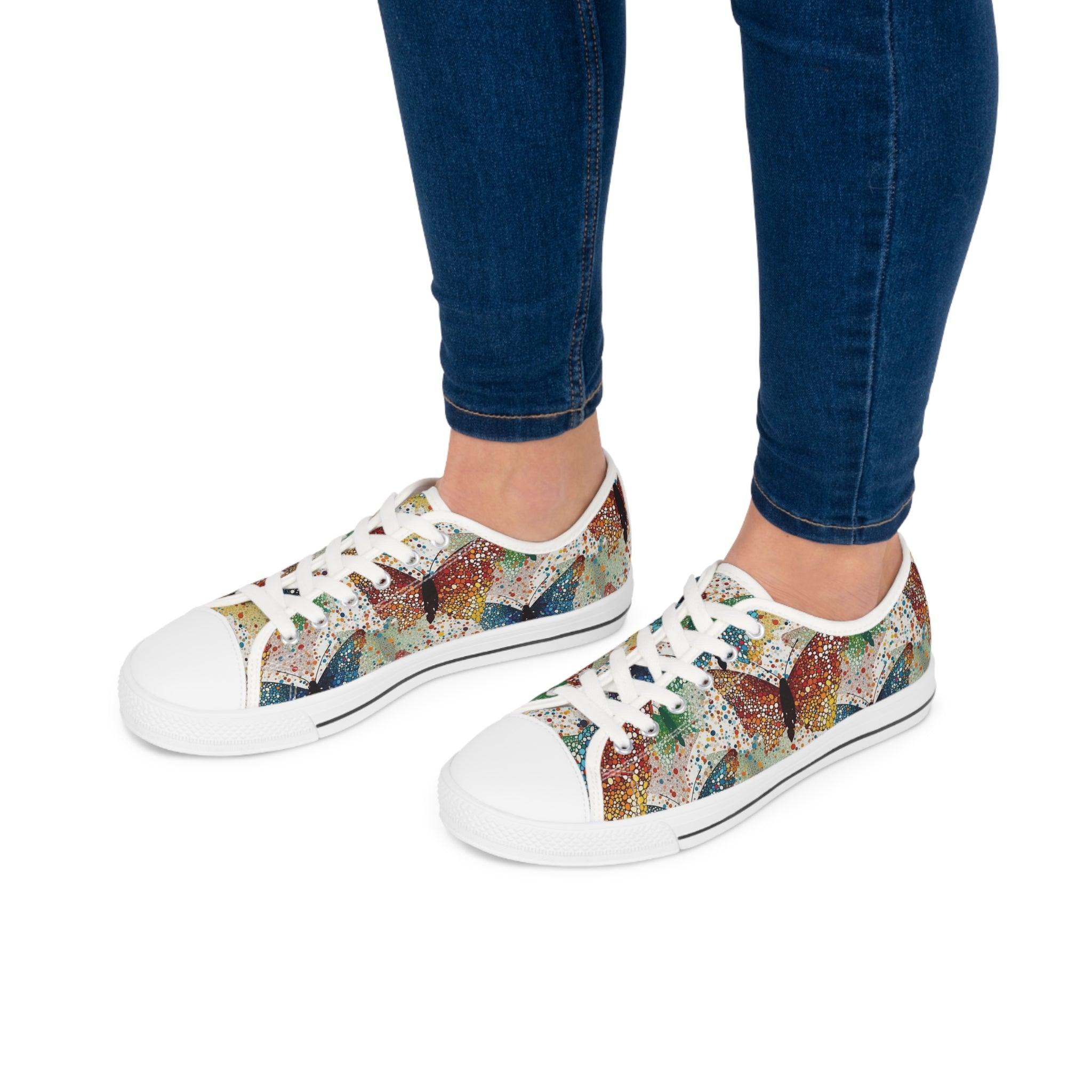 Women's Low Top Sneakers (AOP) - Seamless Butterfly Designs 08