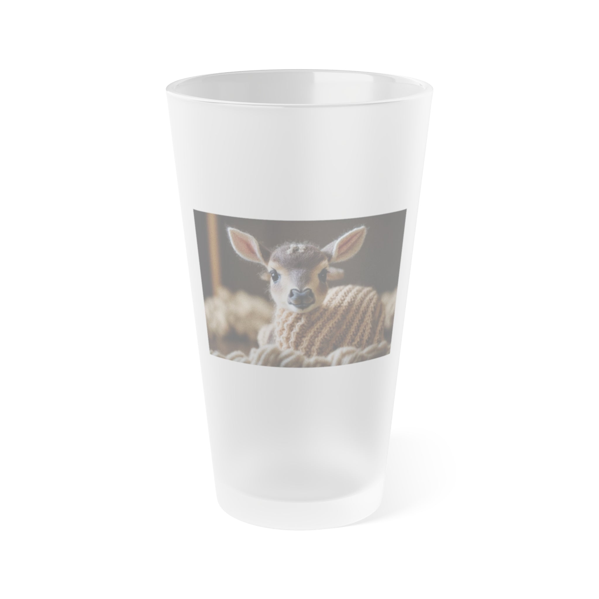 Frosted Pint Glass, 16oz - Animal Knit Arts, Deer fawn