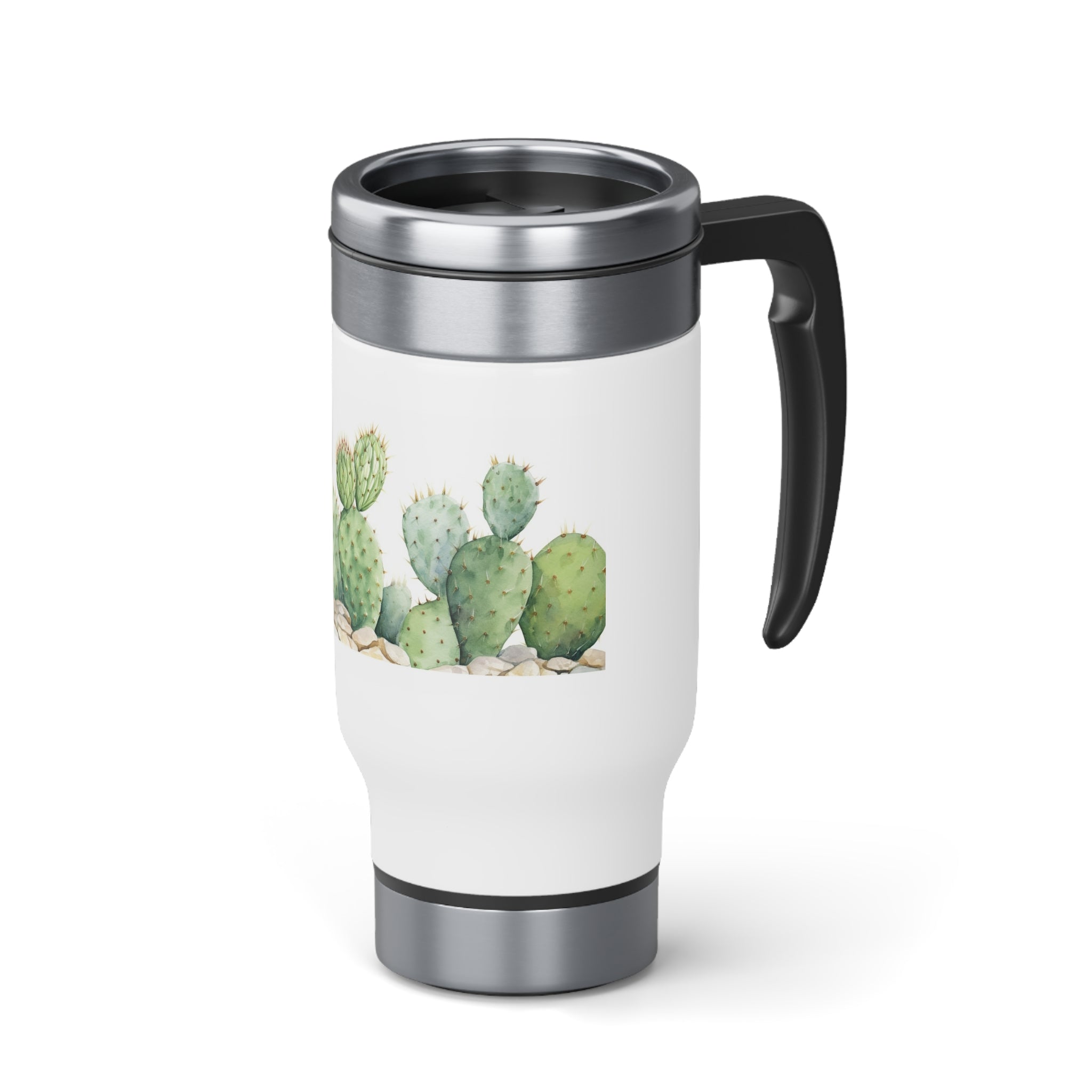Stainless Steel Travel Mug with Handle, 14oz - Cactus, Watercolor