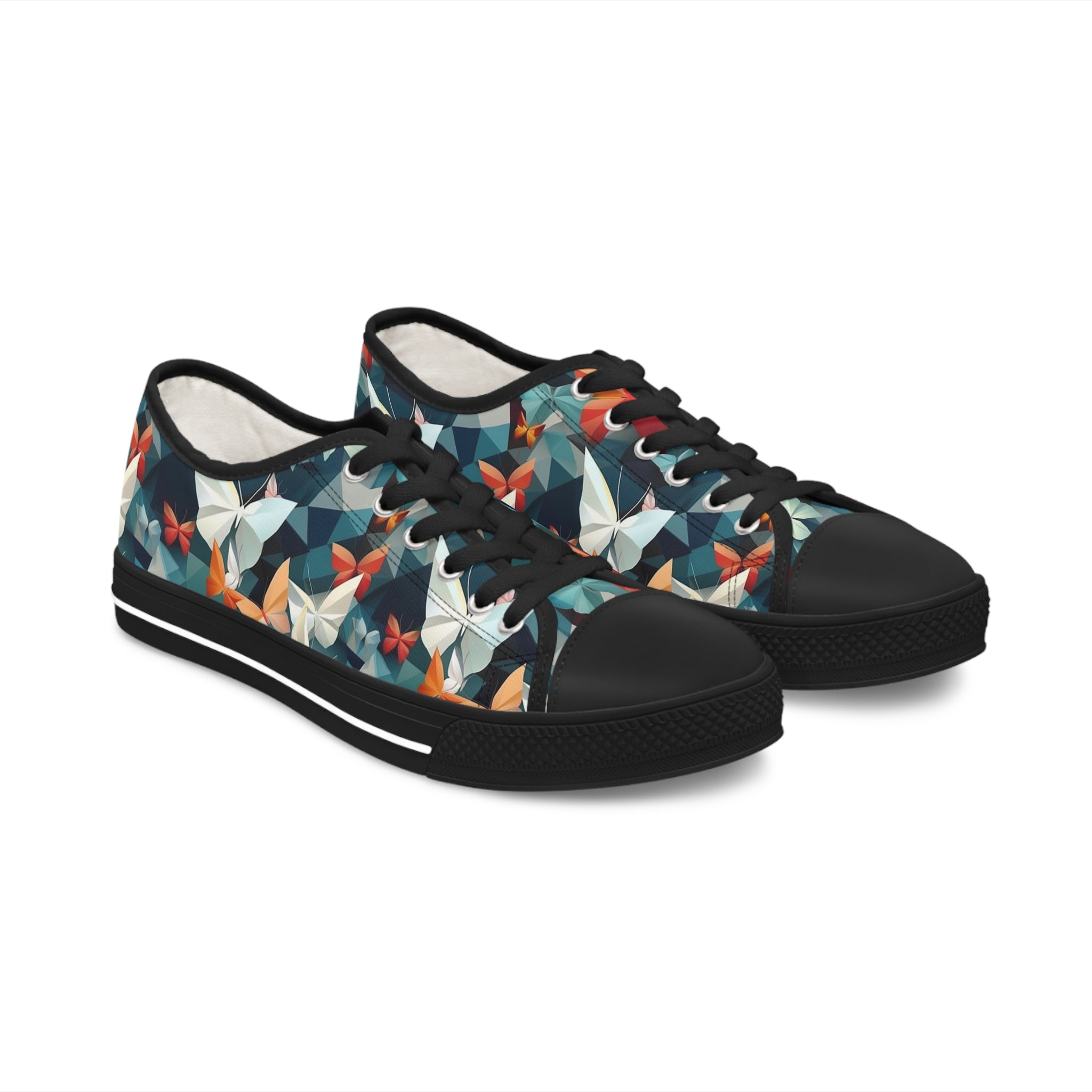 Women's Low Top Sneakers (AOP) - Seamless Butterfly Designs 09