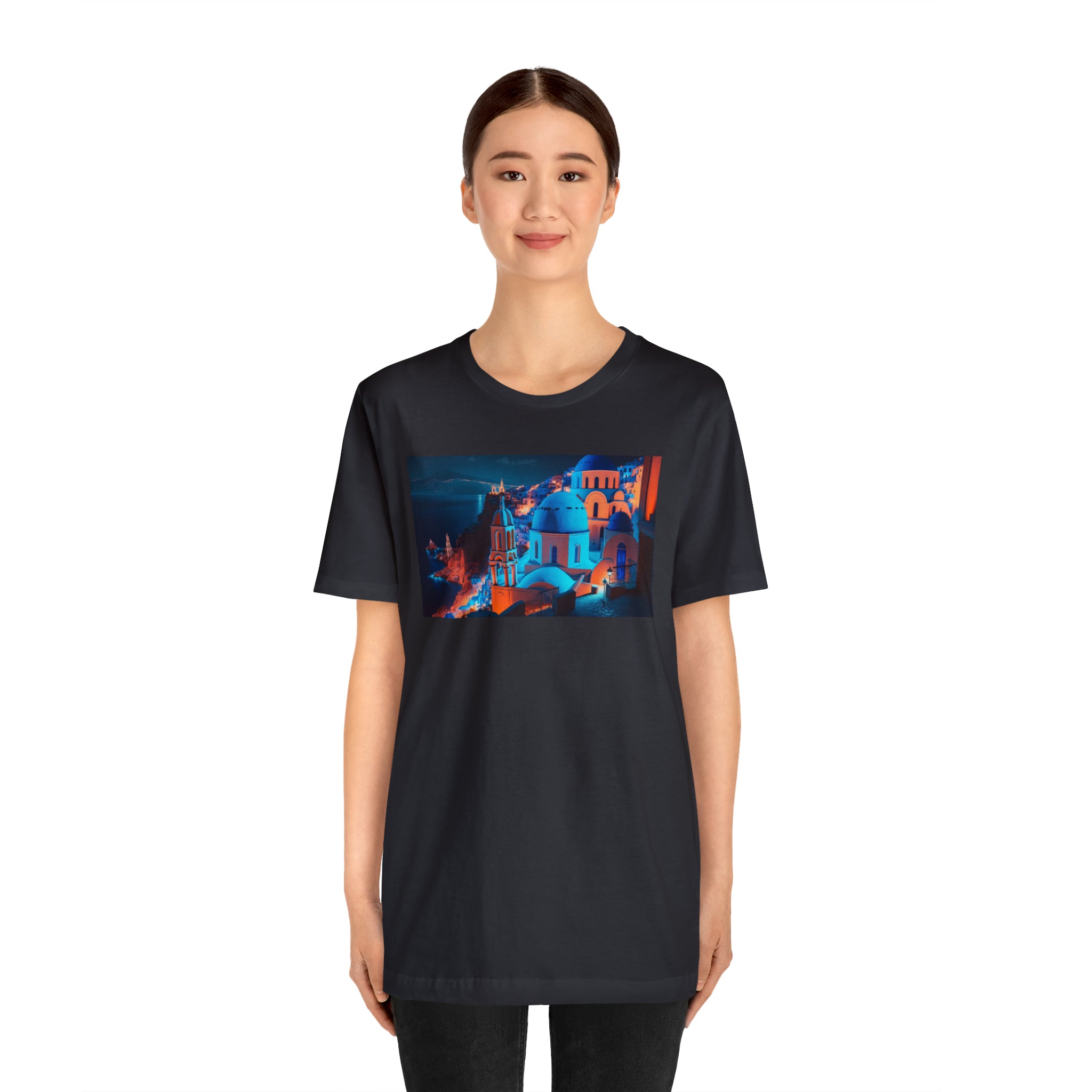 Unisex Jersey Short Sleeve Tee - Oia Blue Domes, Greece