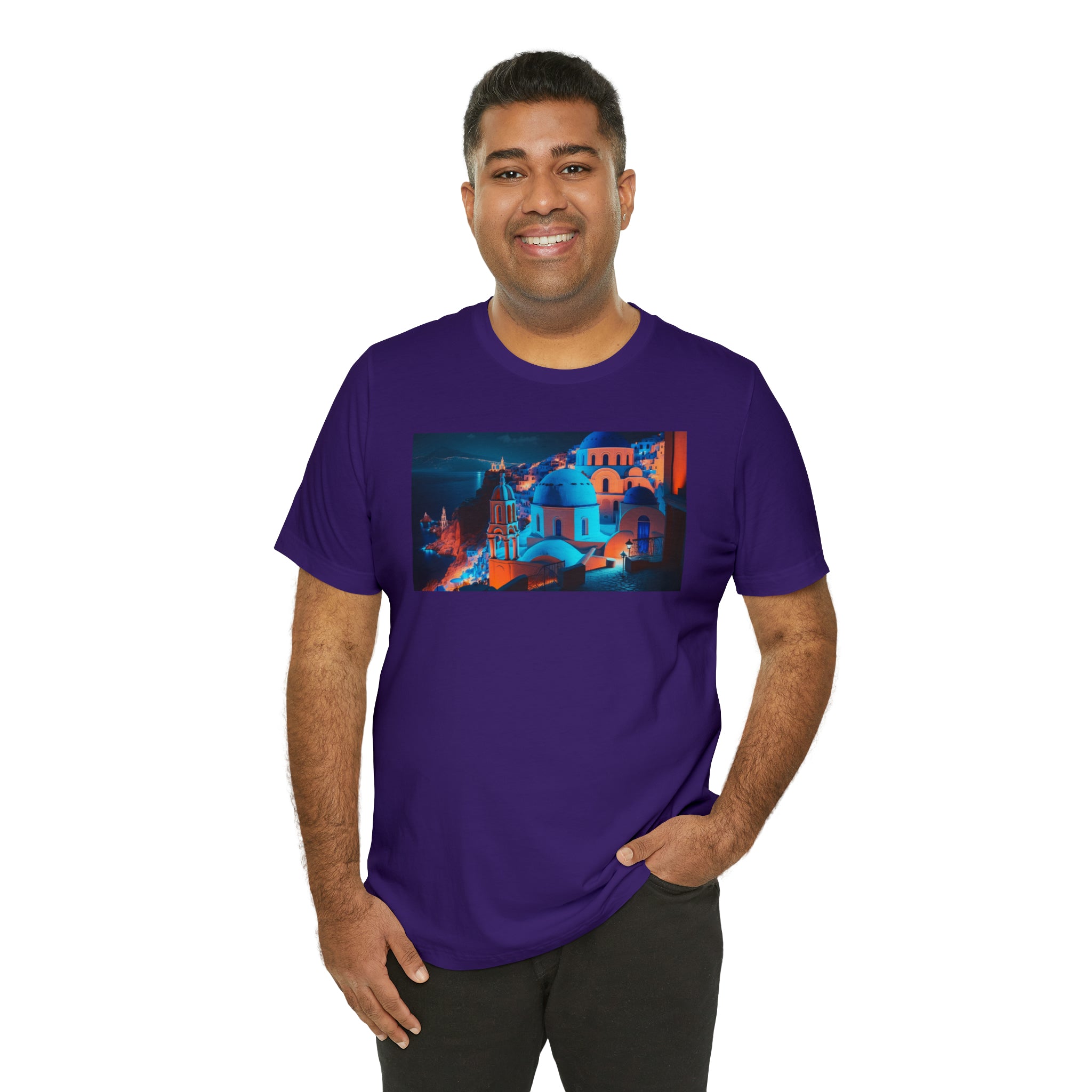 Unisex Jersey Short Sleeve Tee - Oia Blue Domes, Greece