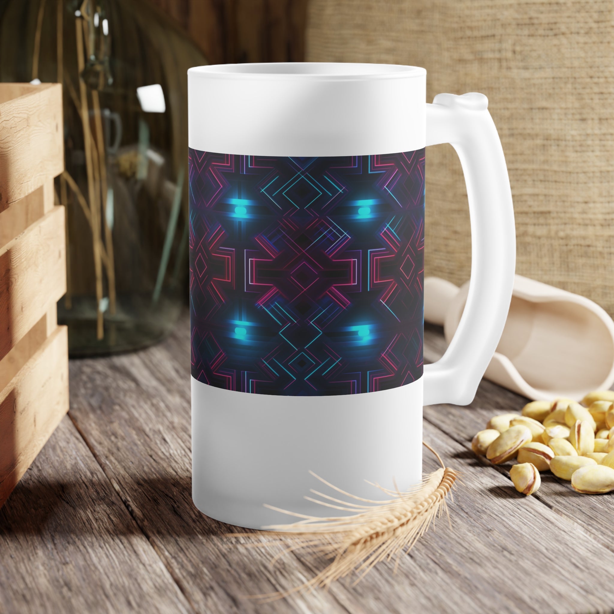Frosted Glass Beer Mug (AOP) - Seamless Futuristic Designs 01