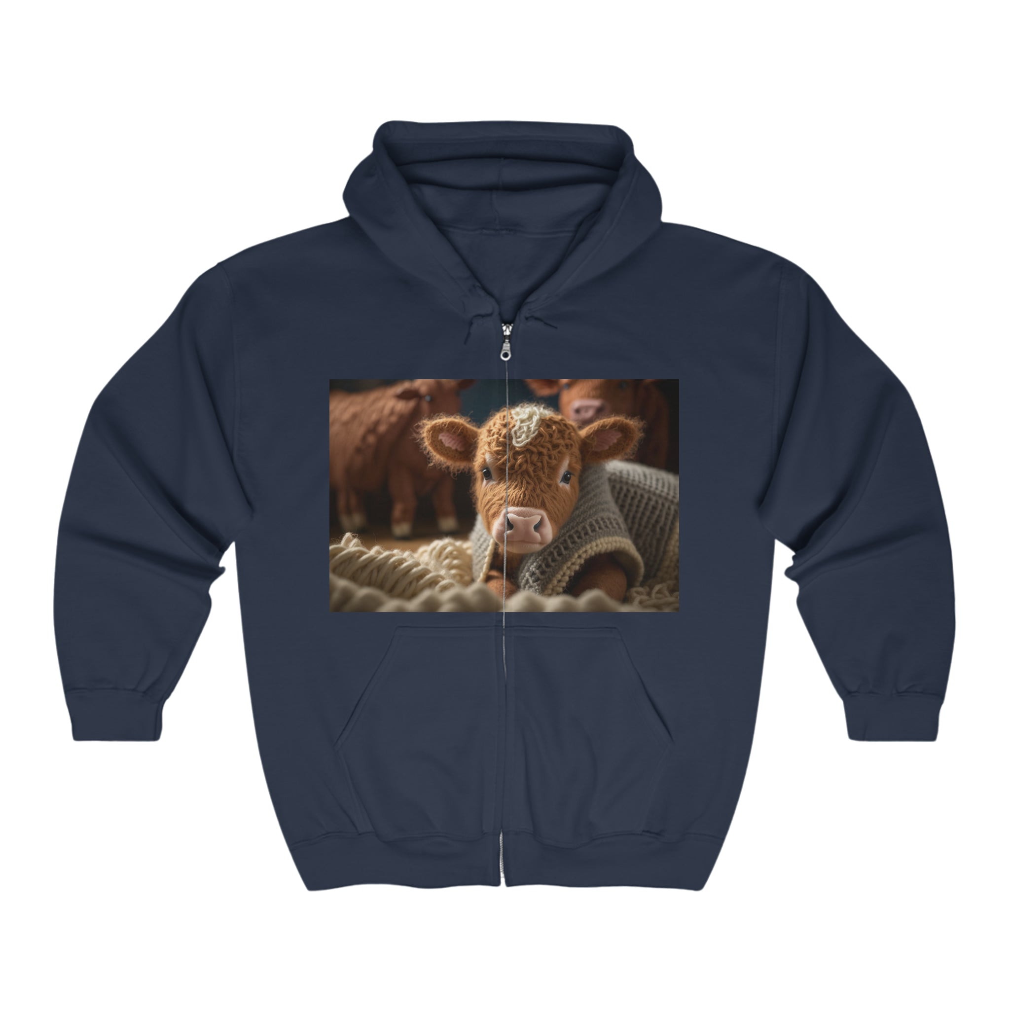 Unisex Heavy Blend™ Full Zip Hooded Sweatshirt - Baby Animals - Cow