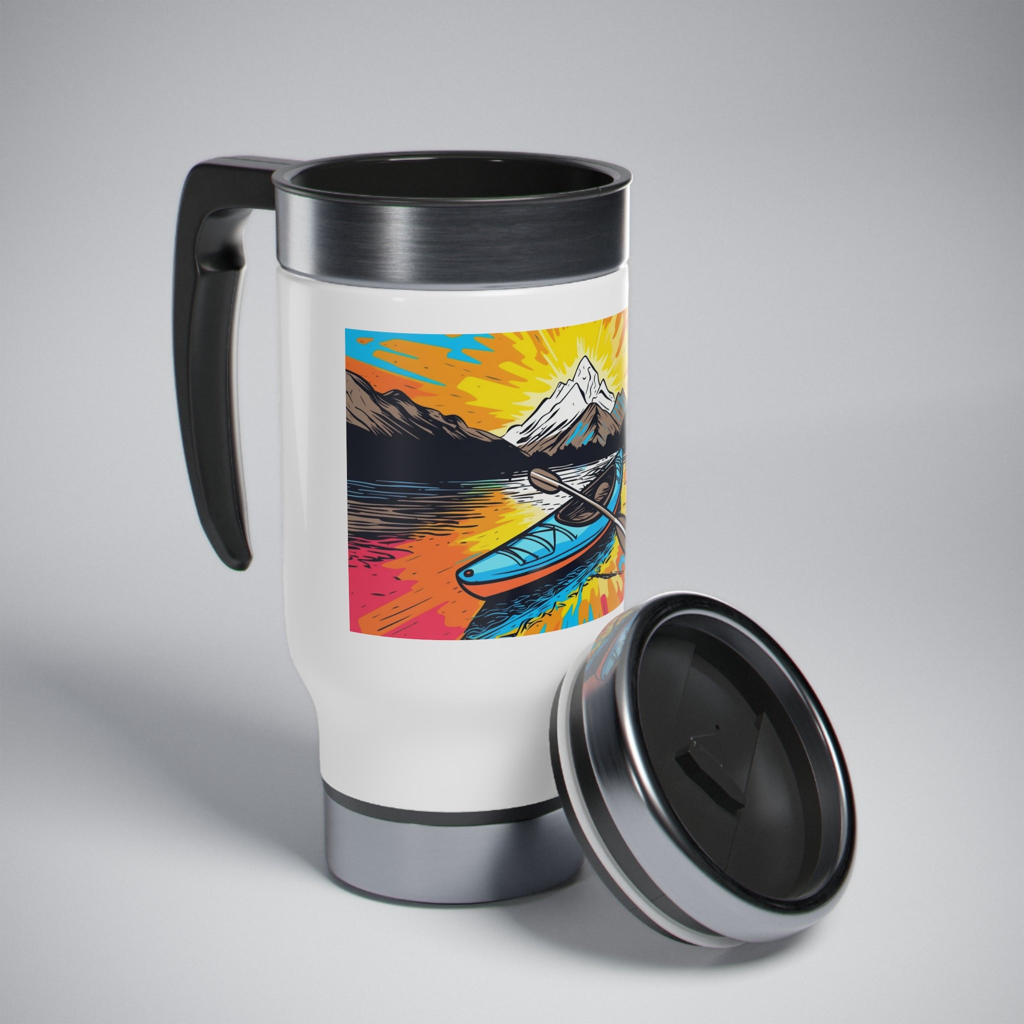 Stainless Steel Travel Mug with Handle, 14oz - Pop Art, Kayak