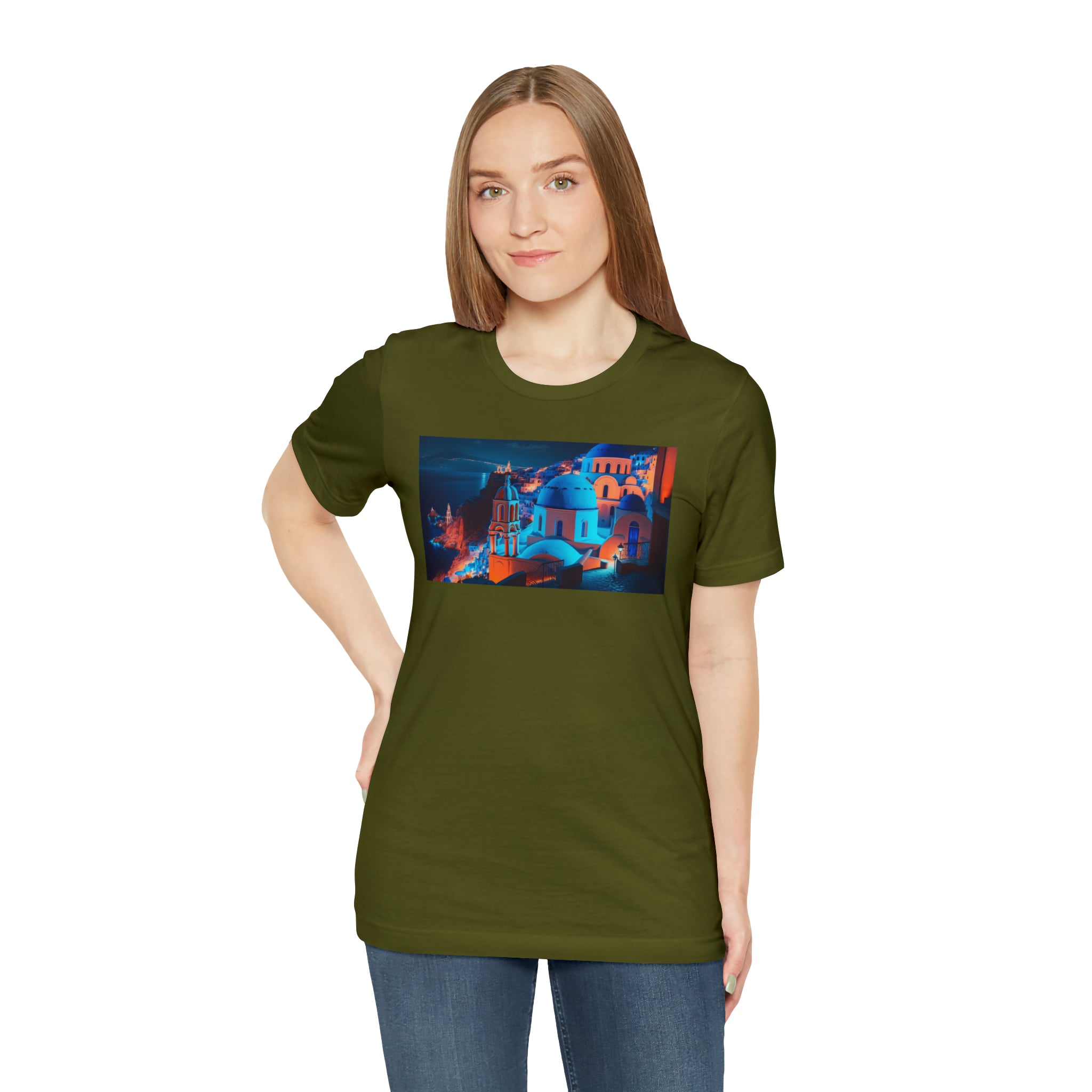 Unisex Jersey Short Sleeve Tee - Oia Blue Domes, Greece