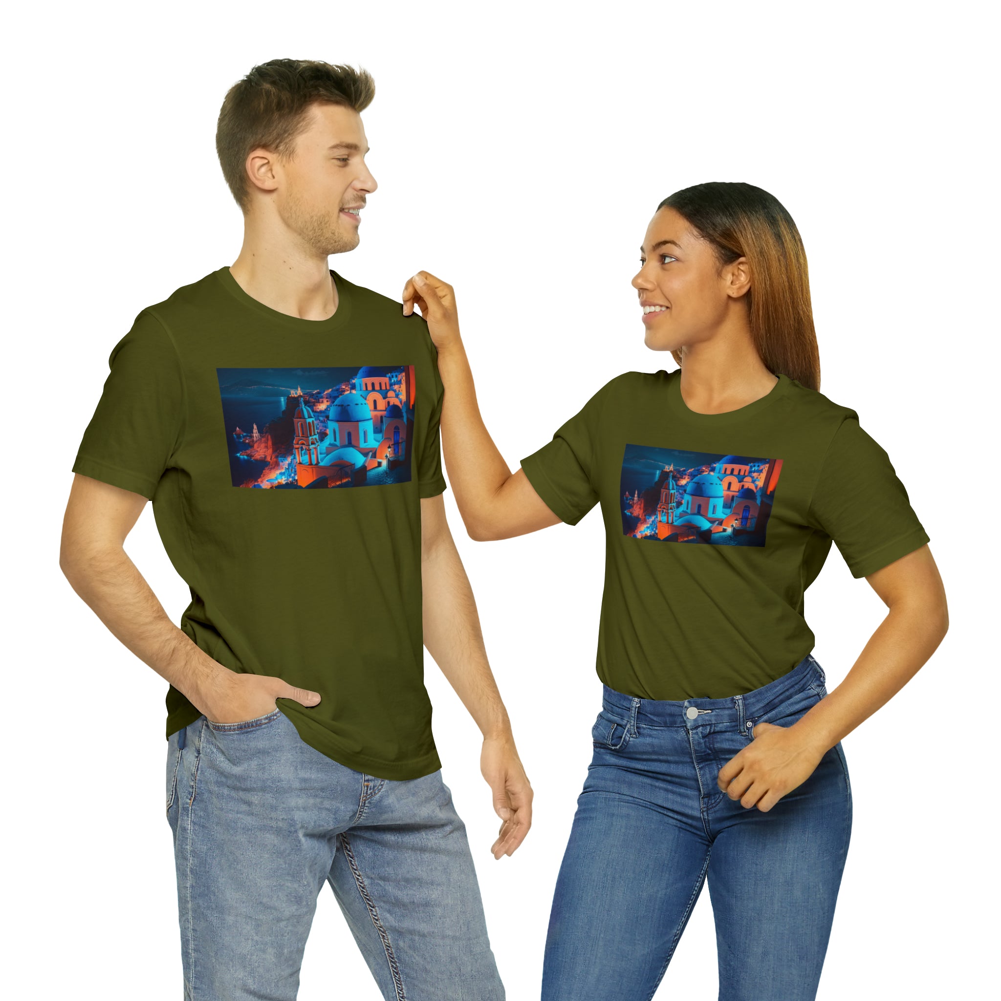 Unisex Jersey Short Sleeve Tee - Oia Blue Domes, Greece