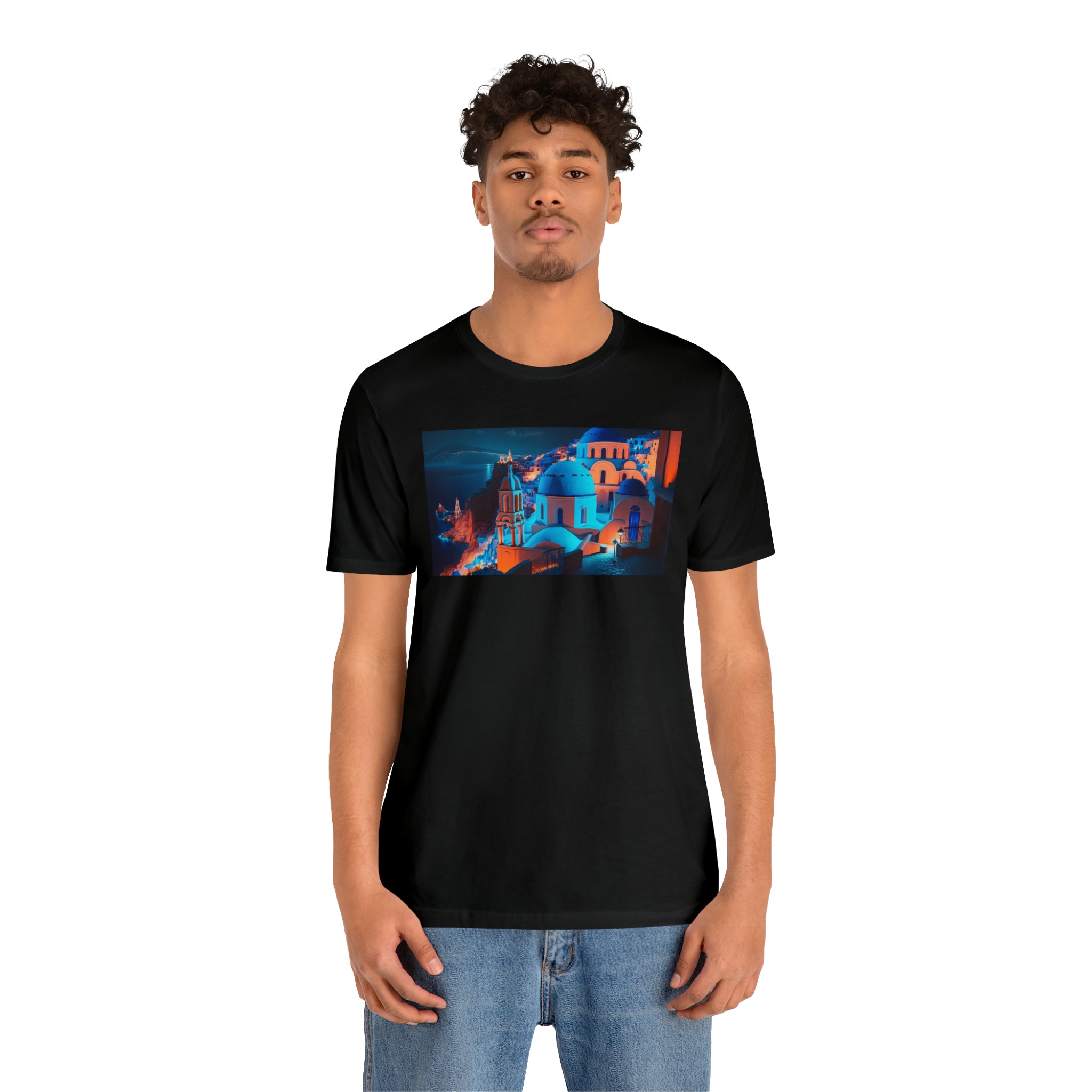 Unisex Jersey Short Sleeve Tee - Oia Blue Domes, Greece