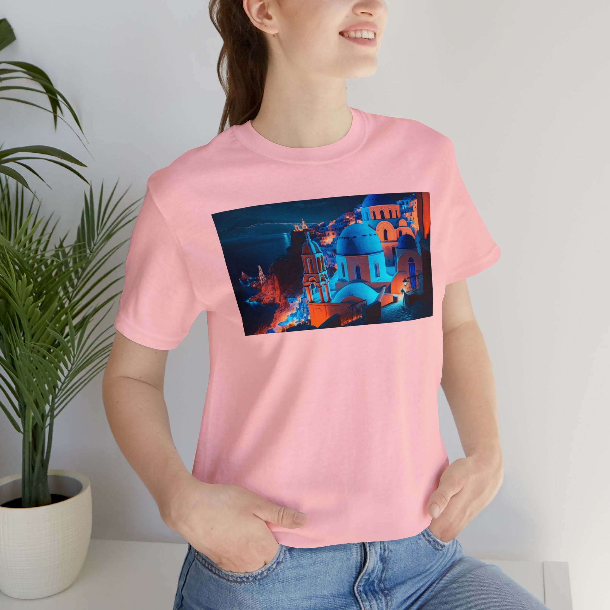 Unisex Jersey Short Sleeve Tee - Oia Blue Domes, Greece