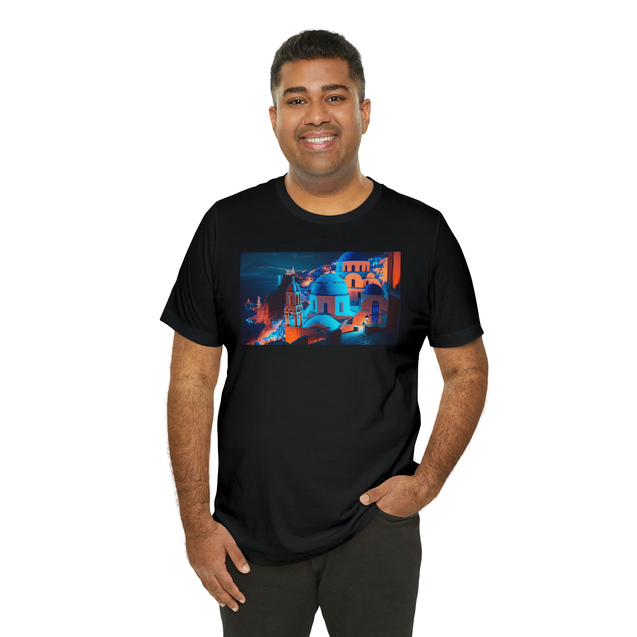 Unisex Jersey Short Sleeve Tee - Oia Blue Domes, Greece