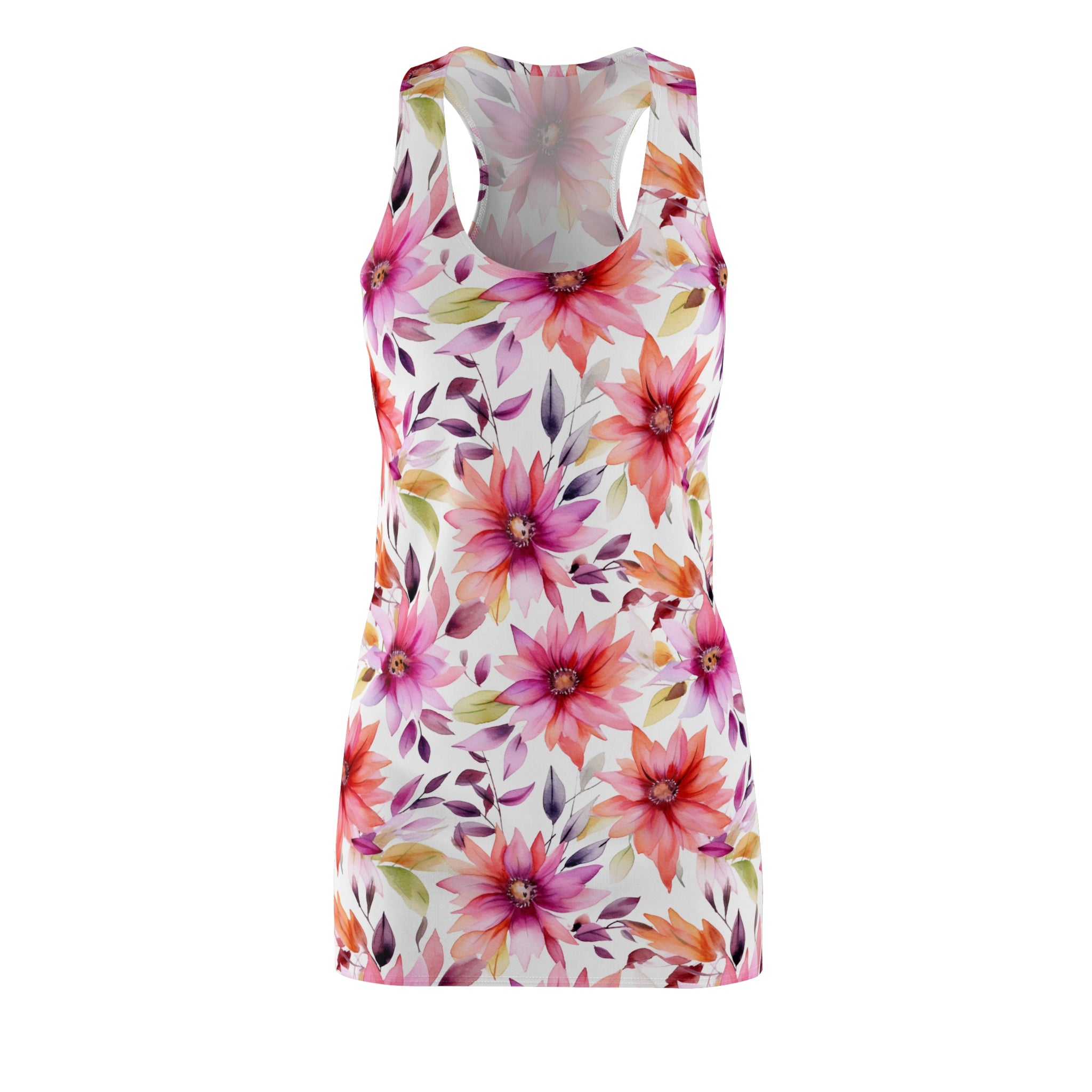 Women's Cut & Sew Racerback Dress (AOP) - Seamless Flower Watercolor Designs 01