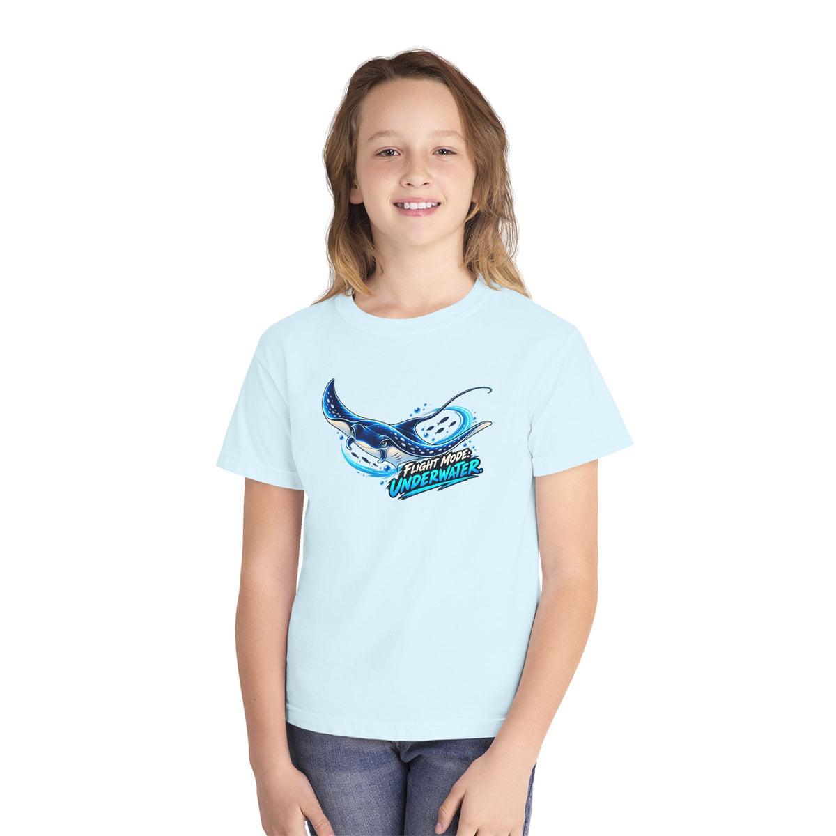 Manta Ray Flying Underwater, a Science design, on a youth midweight cotton tee