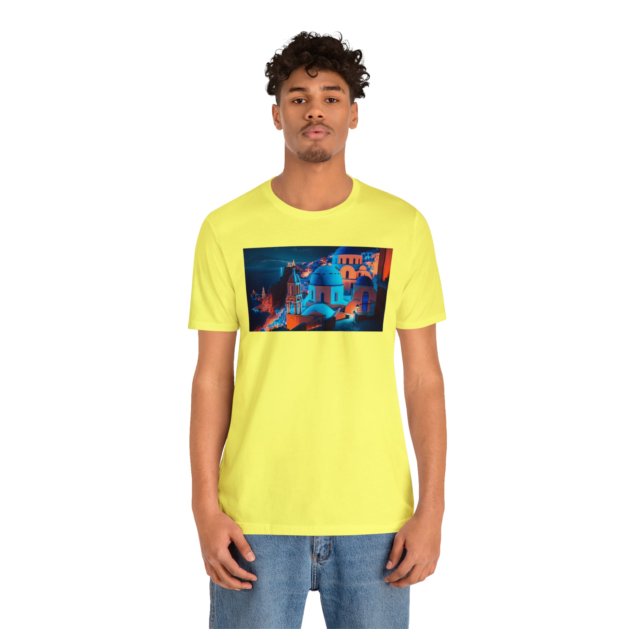 Unisex Jersey Short Sleeve Tee - Oia Blue Domes, Greece