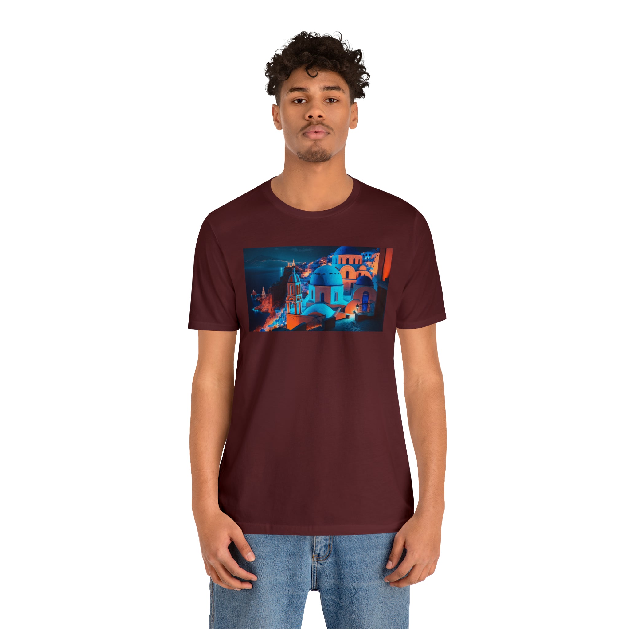 Unisex Jersey Short Sleeve Tee - Oia Blue Domes, Greece