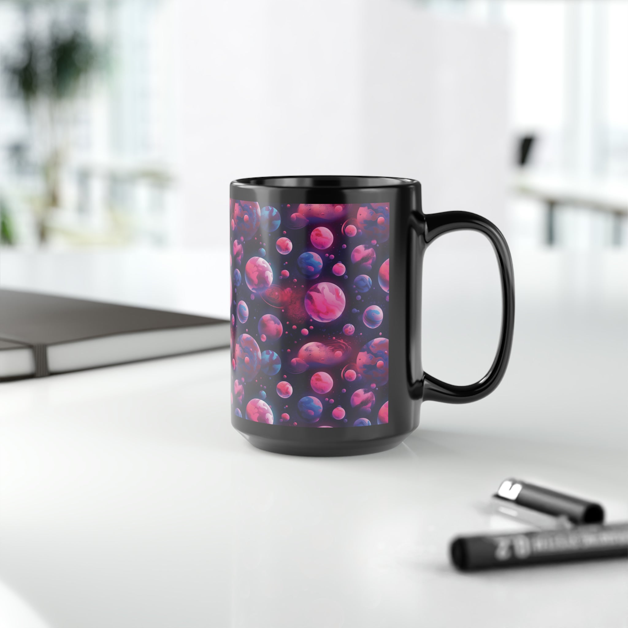 Black Mug, 15oz (AOP) - Fantasy Galaxies 09