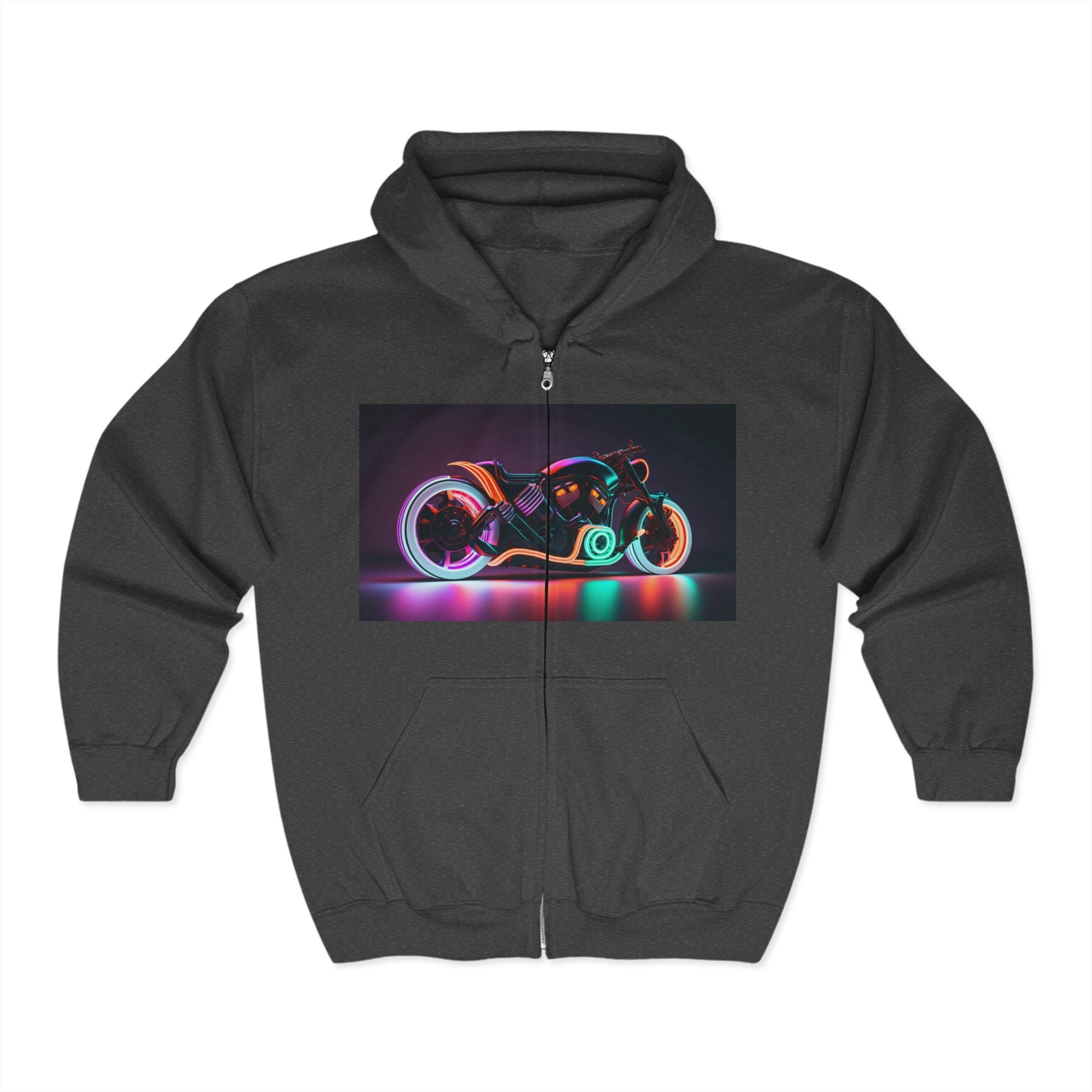 Unisex Heavy Blend™ Full Zip Hooded Sweatshirt - Neon Motorcycle 05