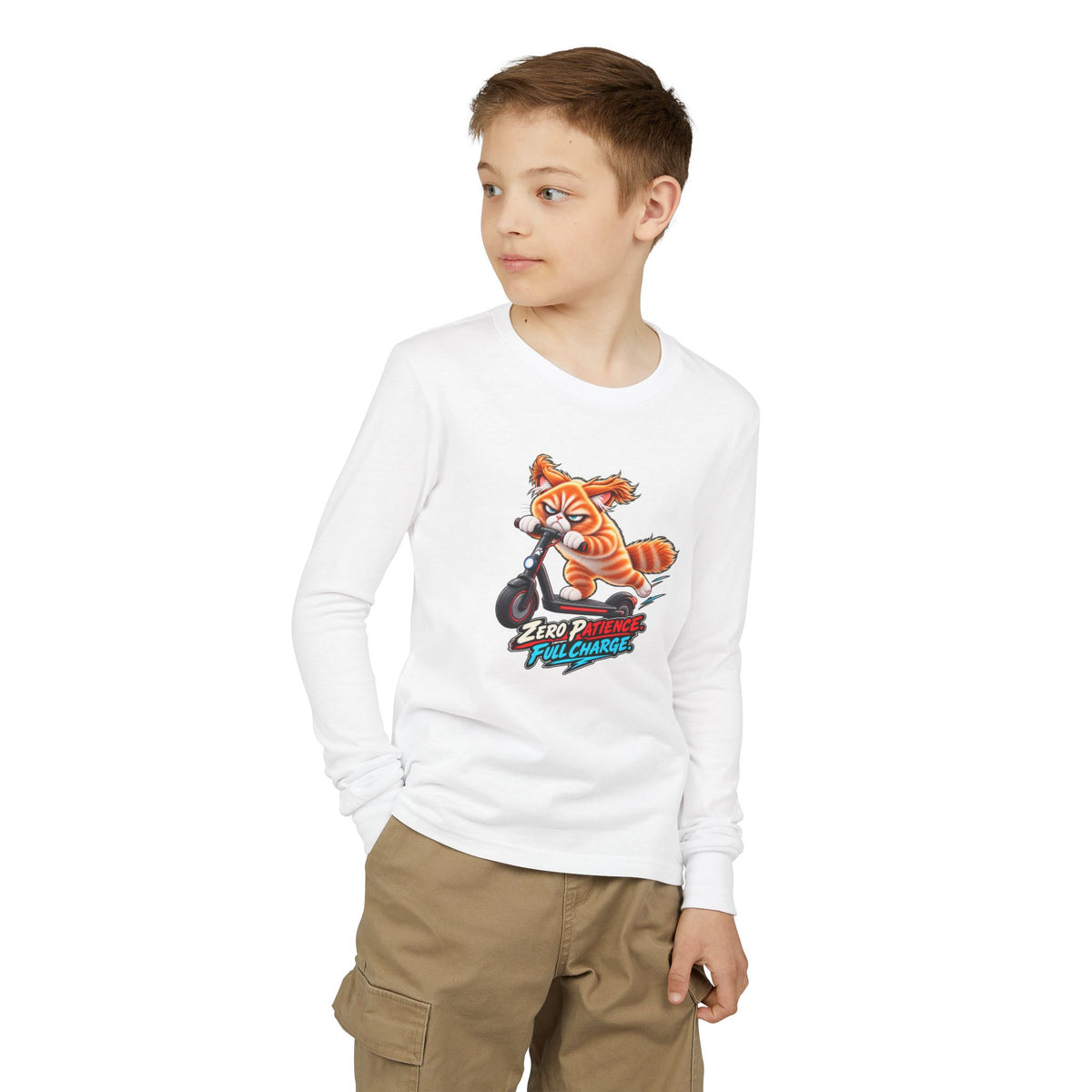 Zero Patience, Full Charge - Mildly Feral - Youth Long Sleeve Tee