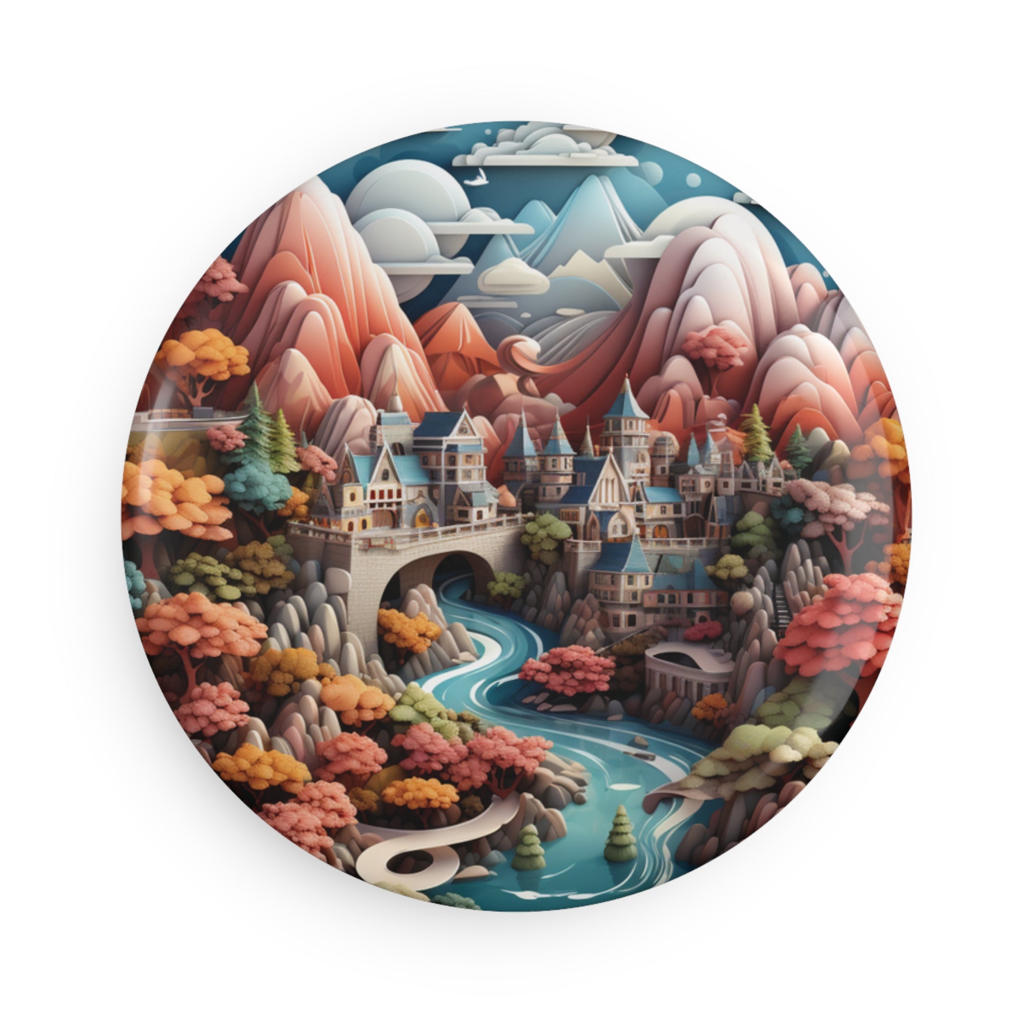 Button Magnet, Round (1 & 10 pcs) - Isometric City Designs 01
