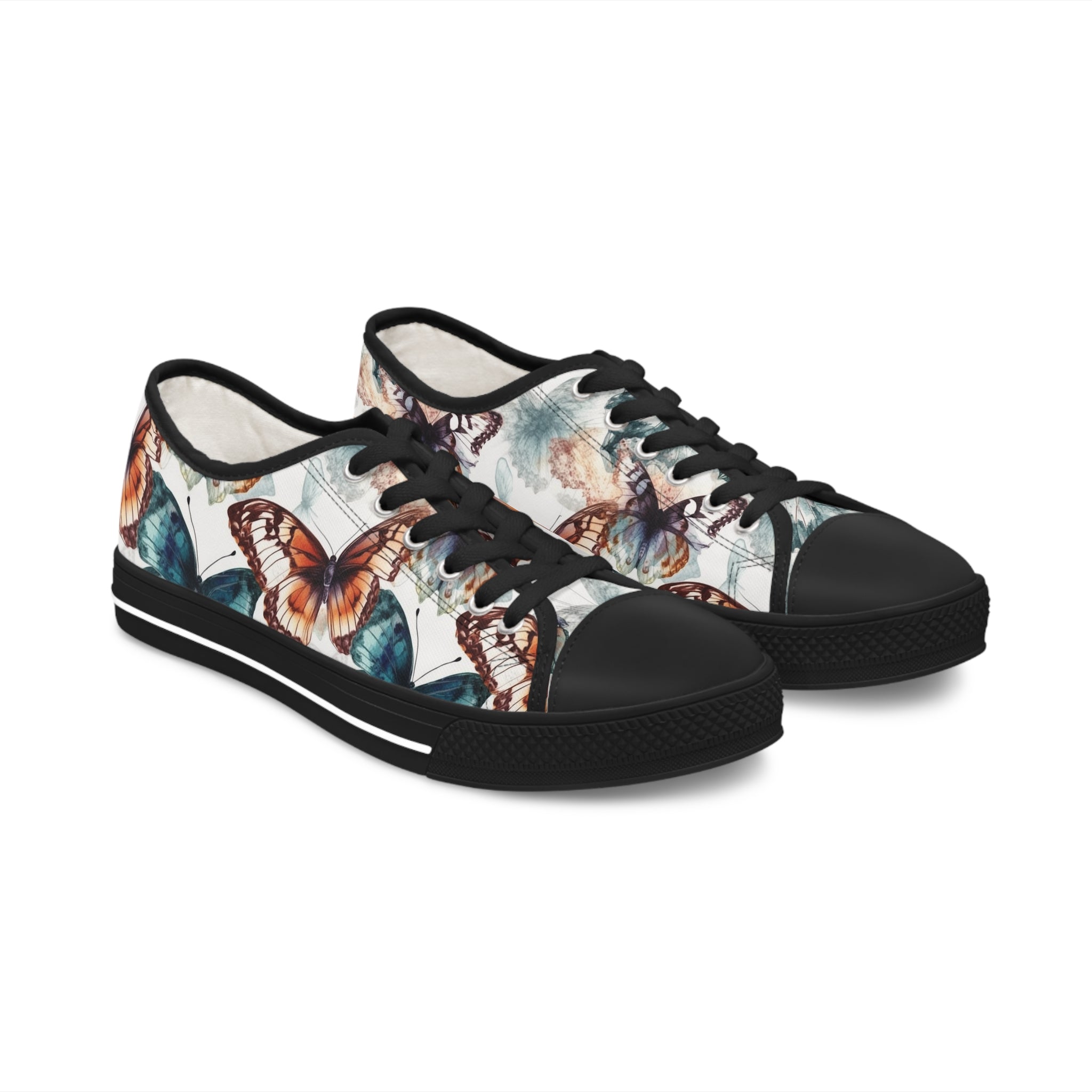 Women's Low Top Sneakers (AOP) - Seamless Butterfly Designs 07