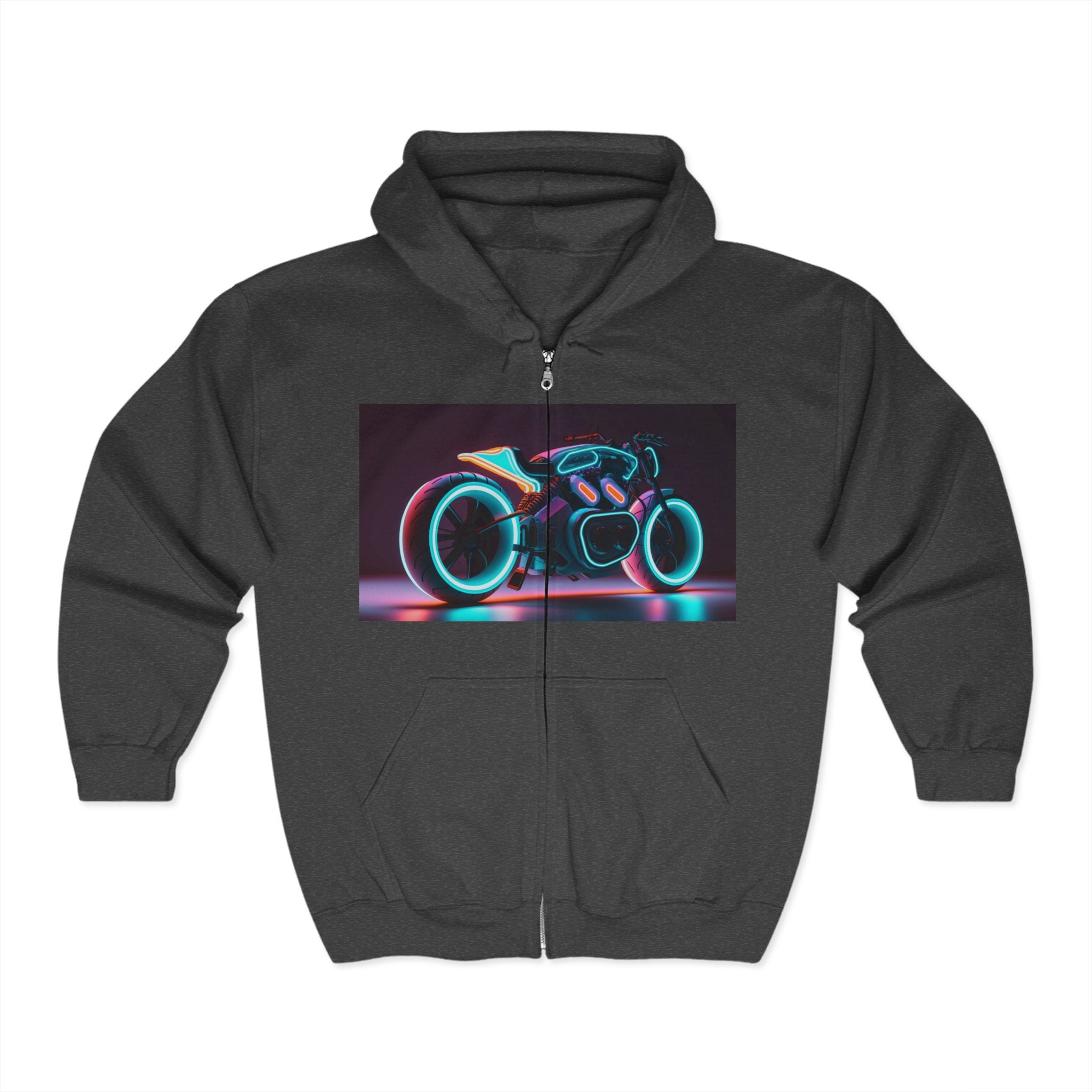 Unisex Heavy Blend™ Full Zip Hooded Sweatshirt - Neon Motorcycle 09