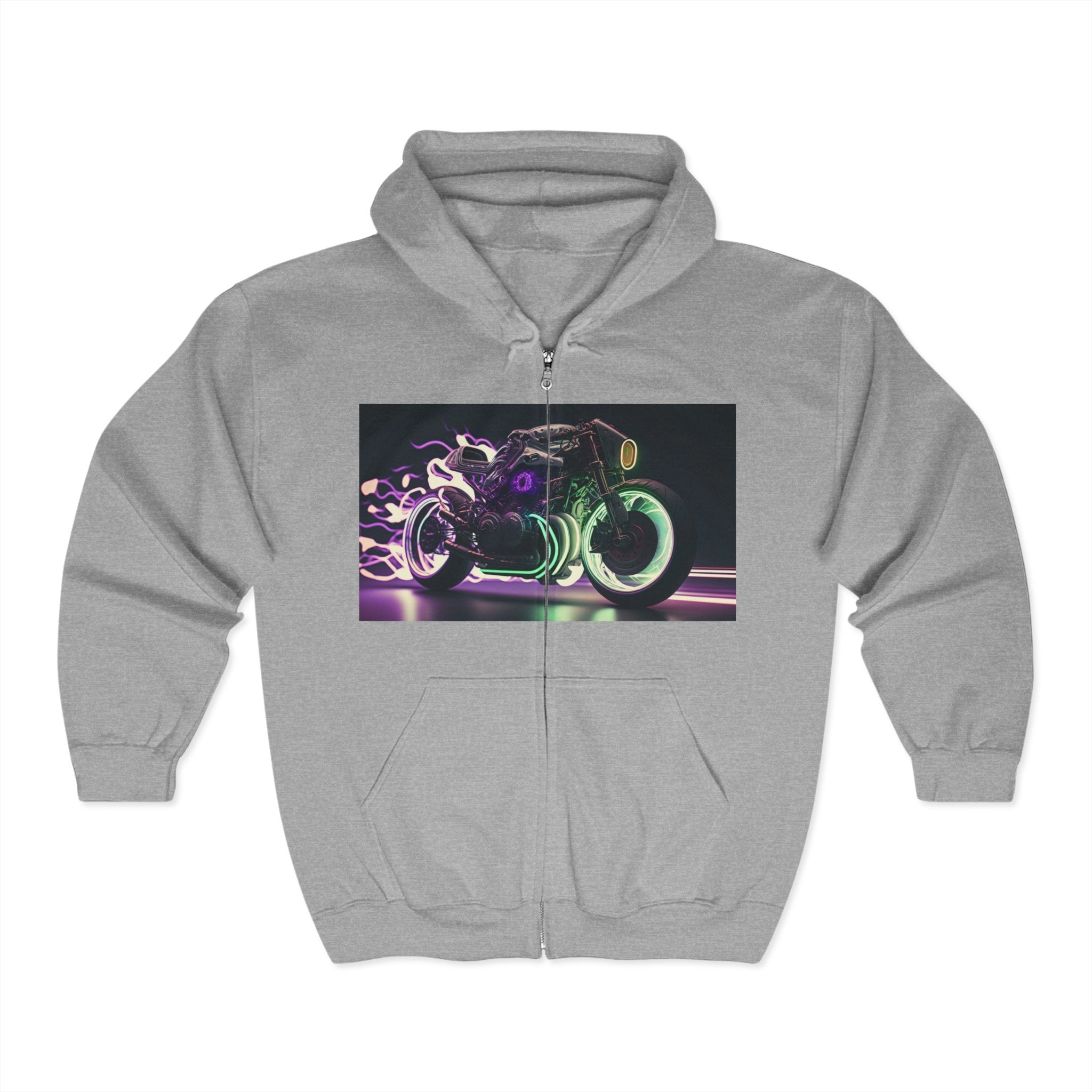 Unisex Heavy Blend™ Full Zip Hooded Sweatshirt - Neon Motorcycle 03