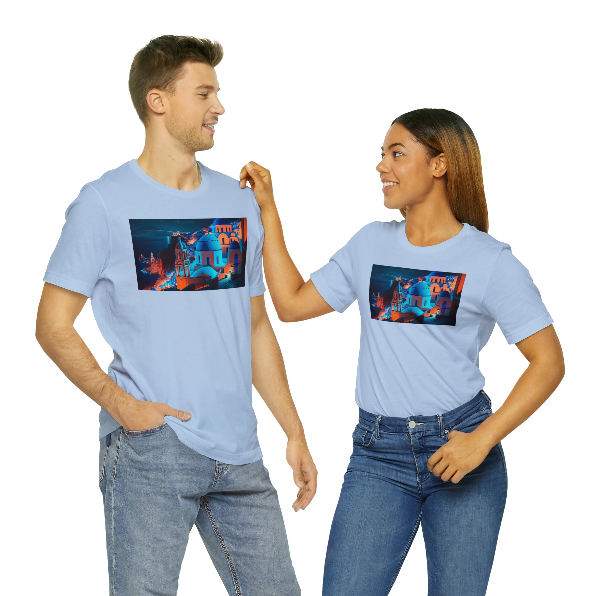 Unisex Jersey Short Sleeve Tee - Oia Blue Domes, Greece