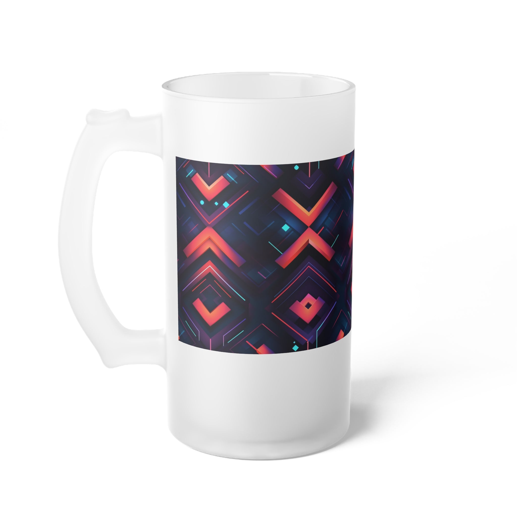 Frosted Glass Beer Mug (AOP) - Seamless Futuristic Designs 03