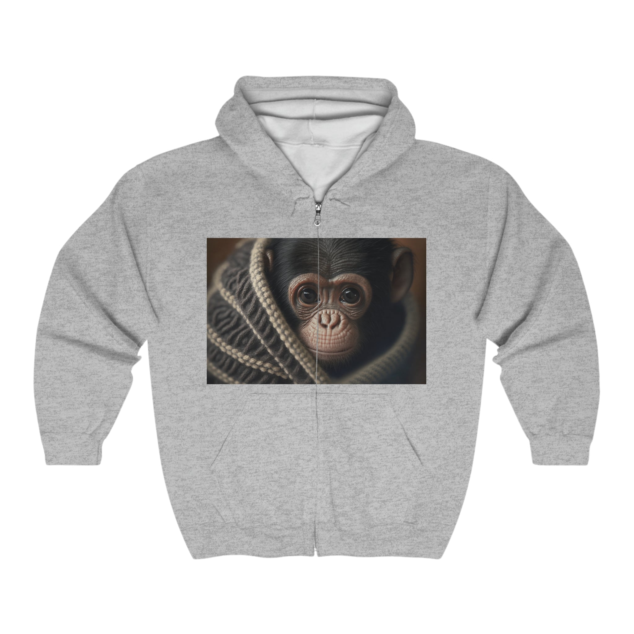 Unisex Heavy Blend™ Full Zip Hooded Sweatshirt - Baby Animals - Chimpanzee