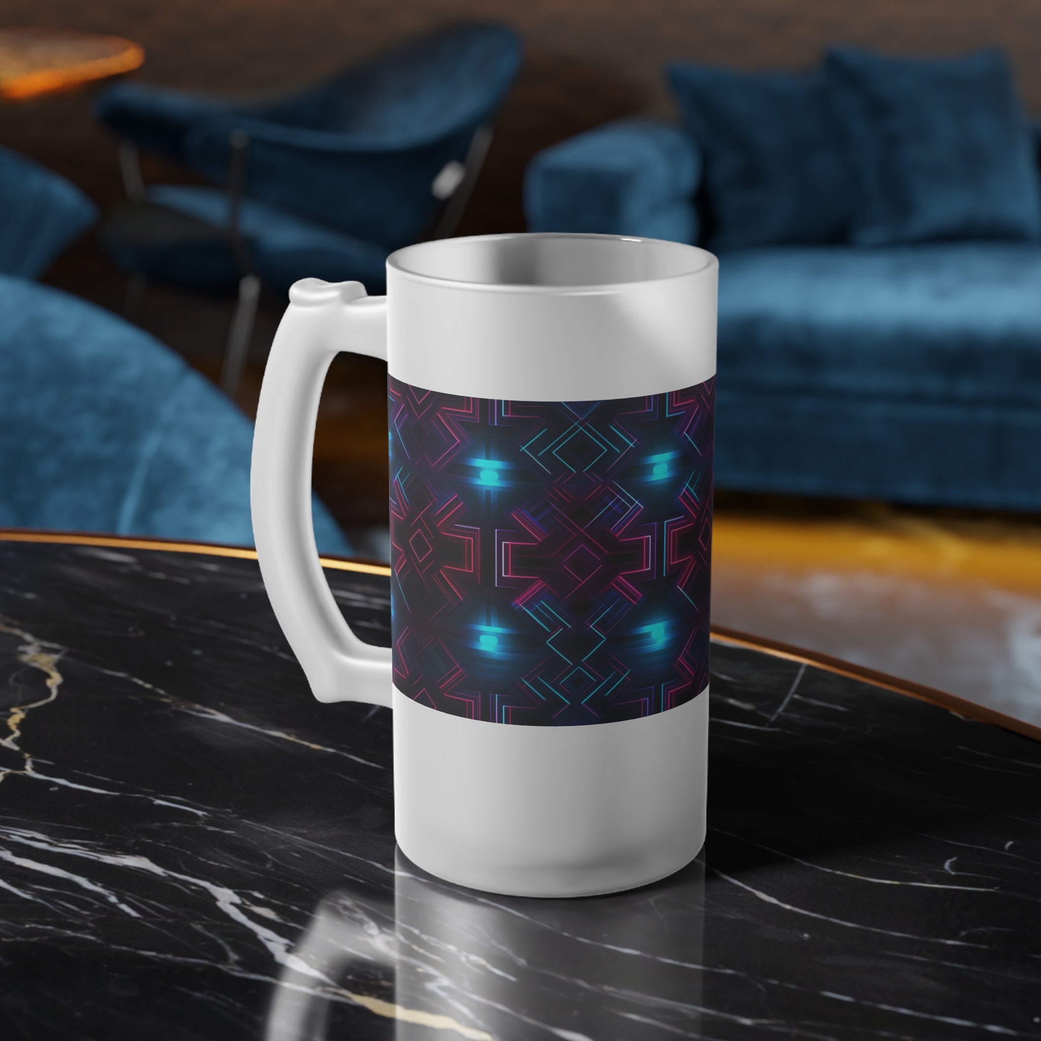 Frosted Glass Beer Mug (AOP) - Seamless Futuristic Designs 01