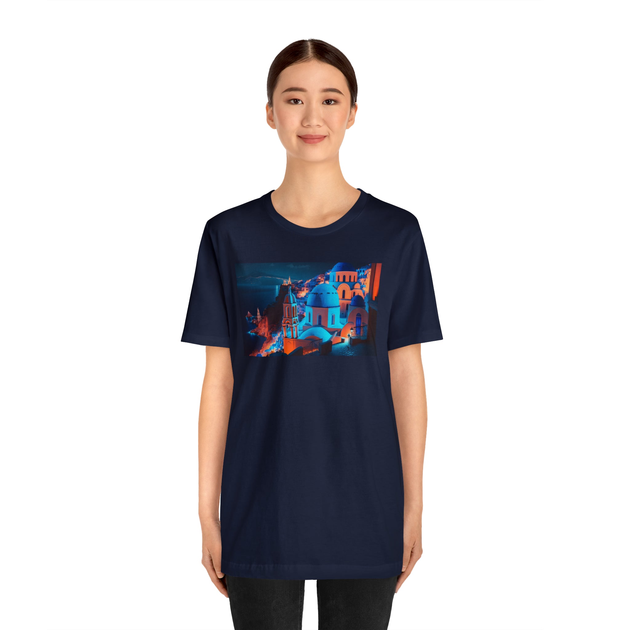 Unisex Jersey Short Sleeve Tee - Oia Blue Domes, Greece