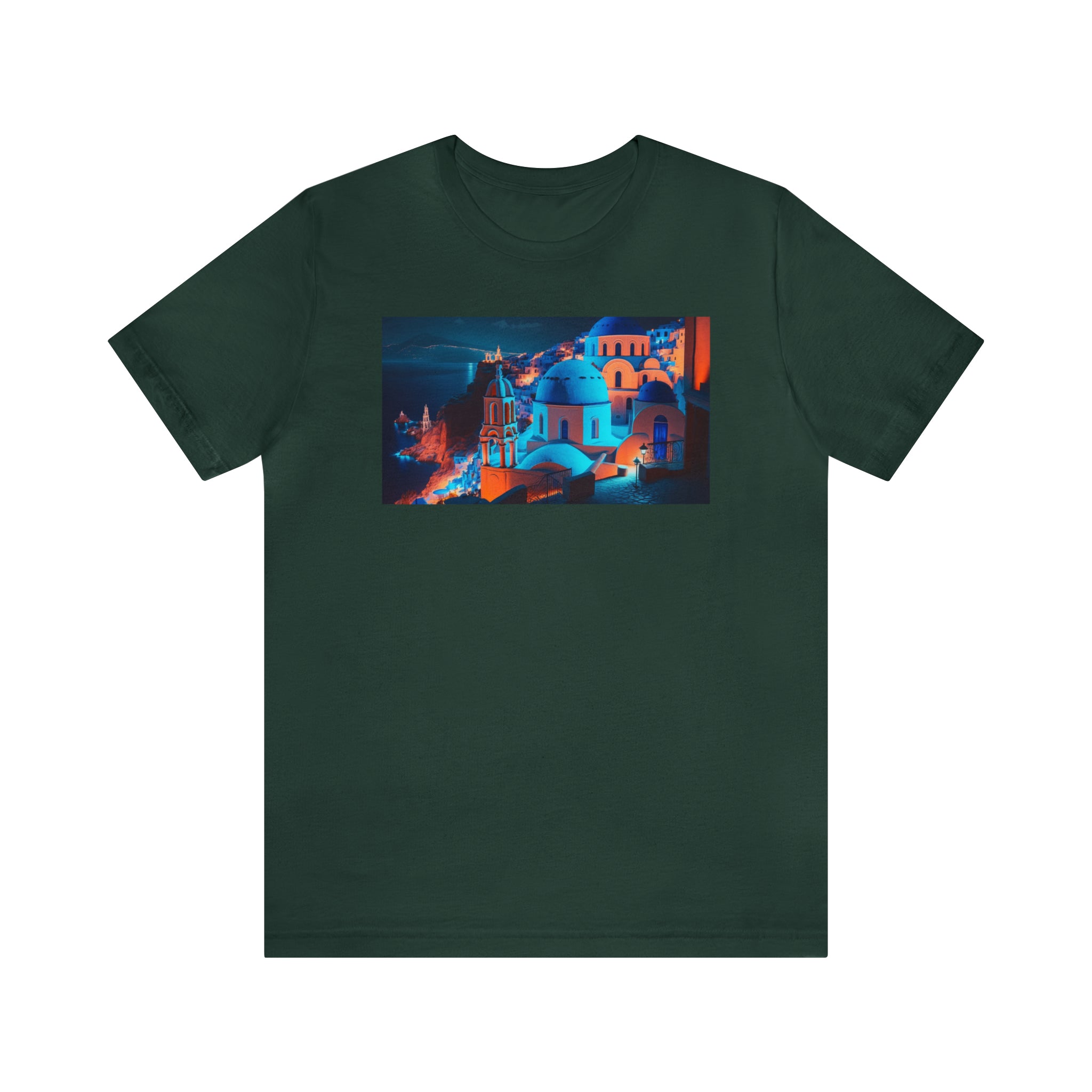 Unisex Jersey Short Sleeve Tee - Oia Blue Domes, Greece