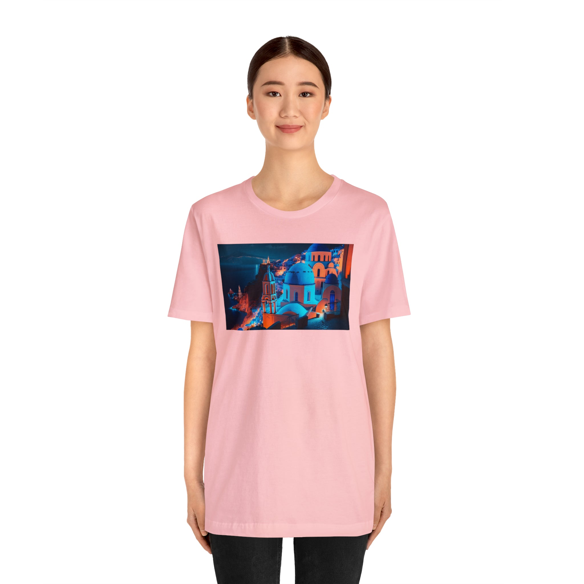 Unisex Jersey Short Sleeve Tee - Oia Blue Domes, Greece