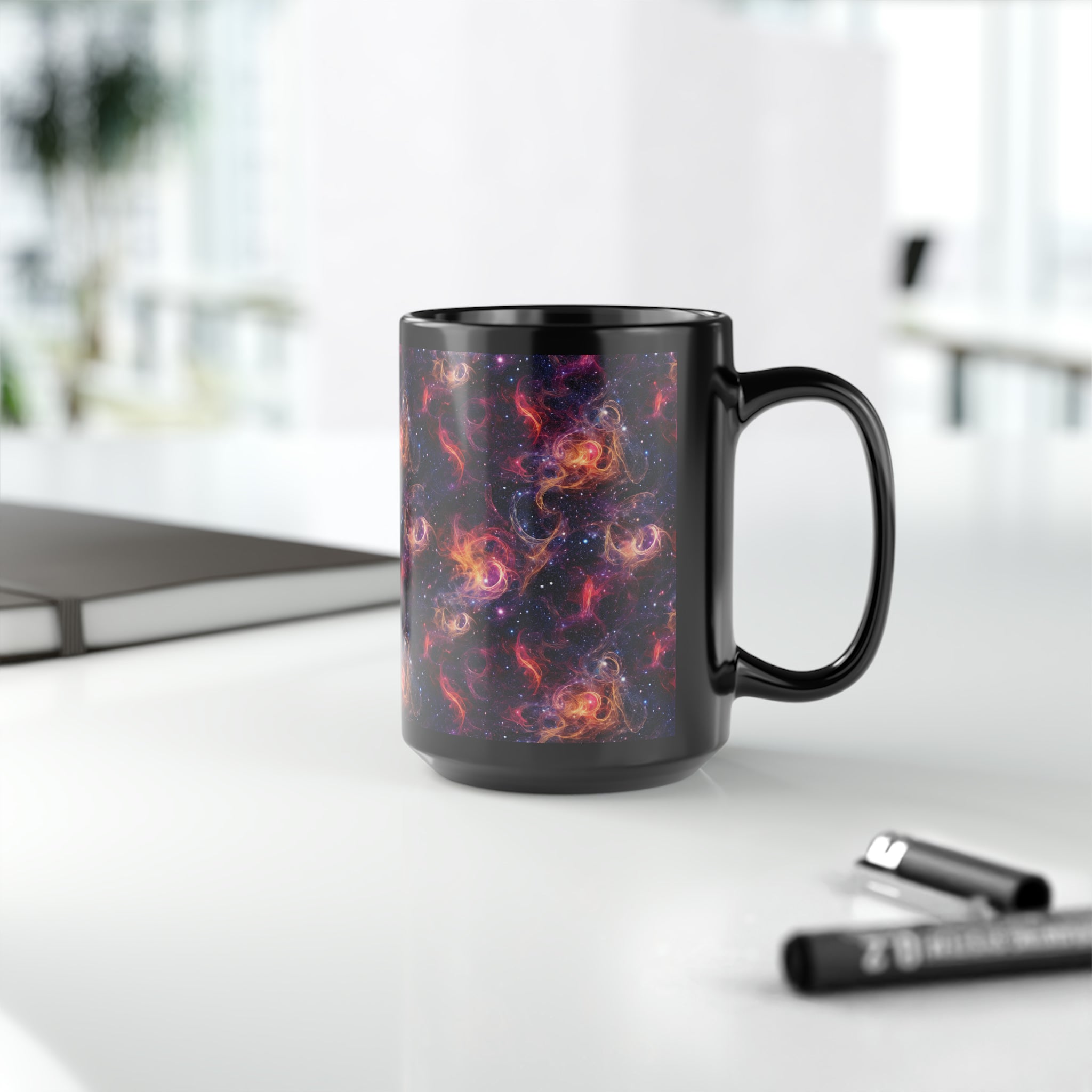 Black Mug, 15oz (AOP) - Fantasy Galaxies 01