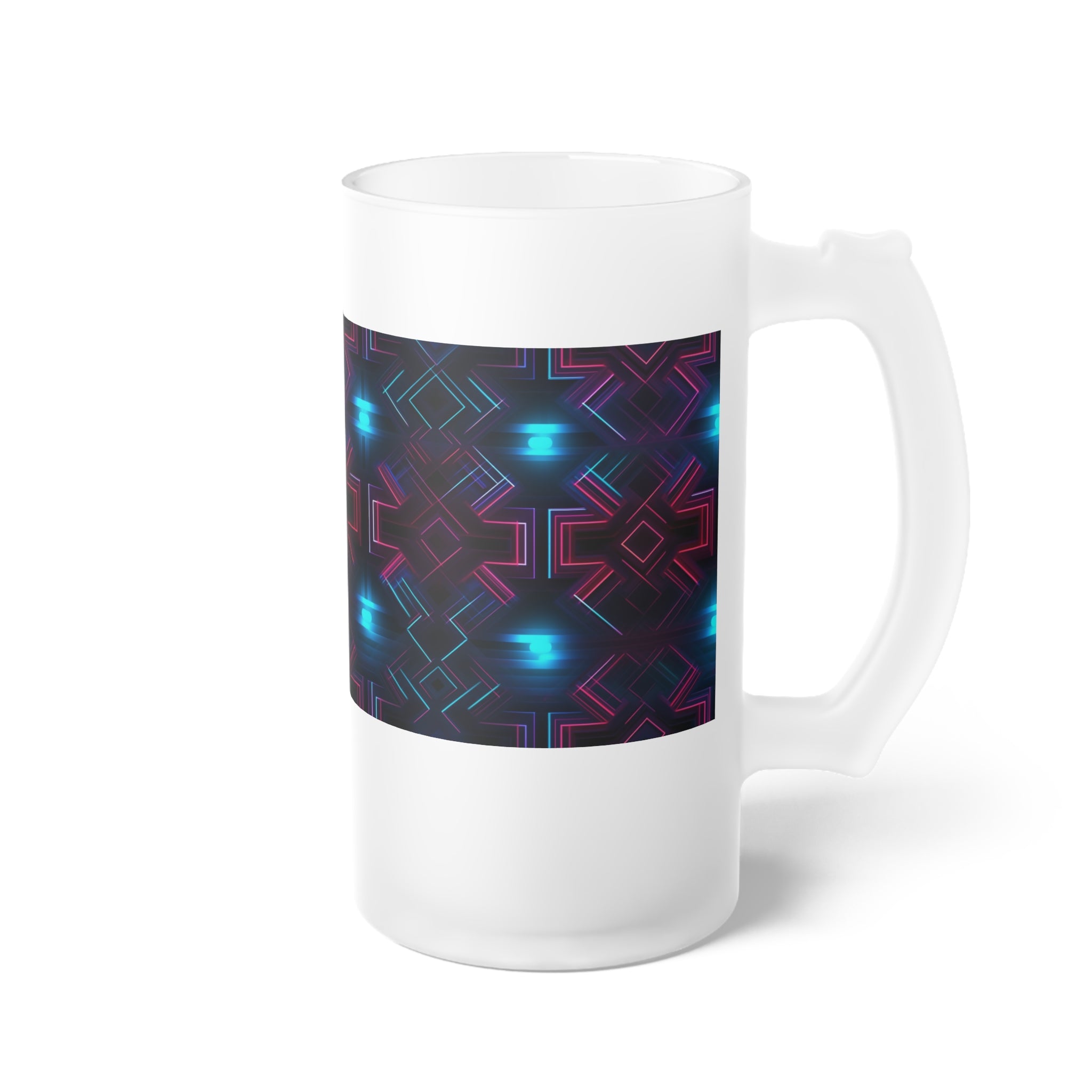 Frosted Glass Beer Mug (AOP) - Seamless Futuristic Designs 01