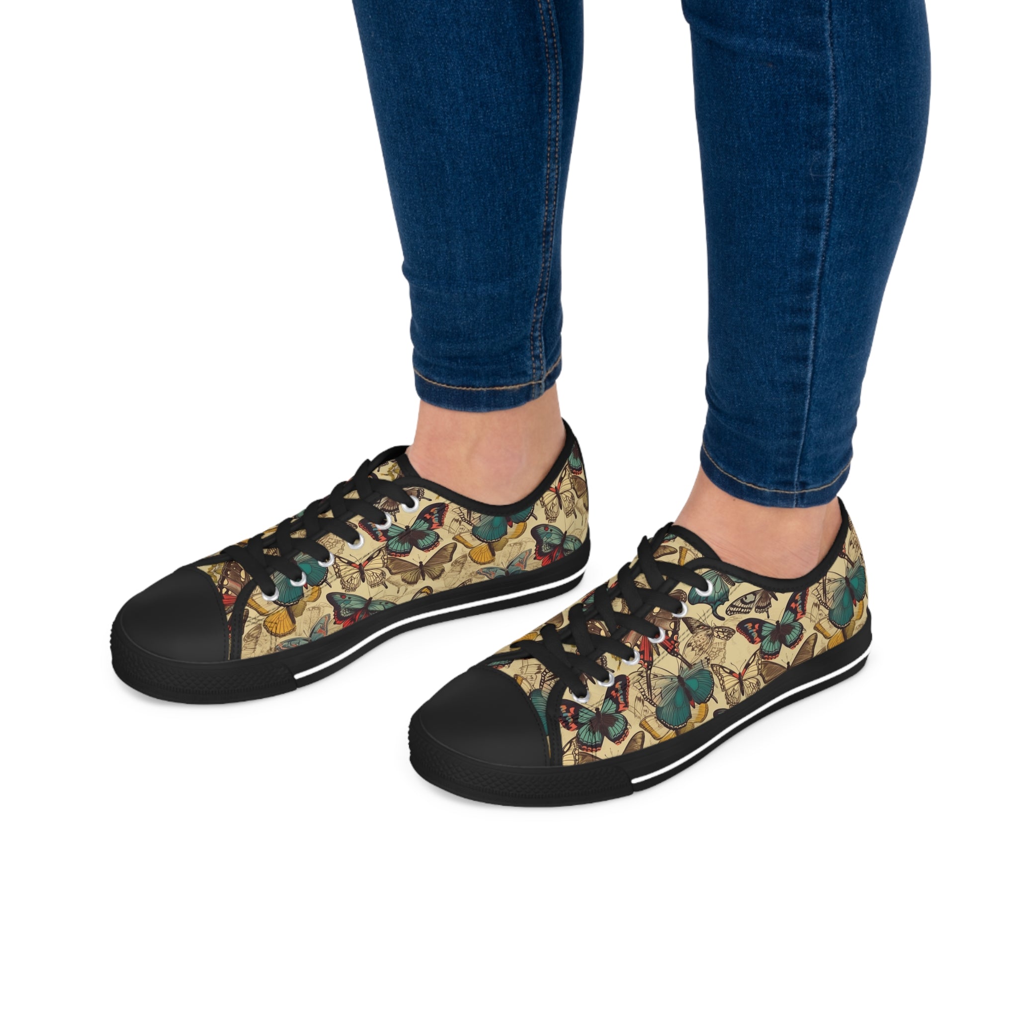 Women's Low Top Sneakers (AOP) - Seamless Butterfly Designs 10