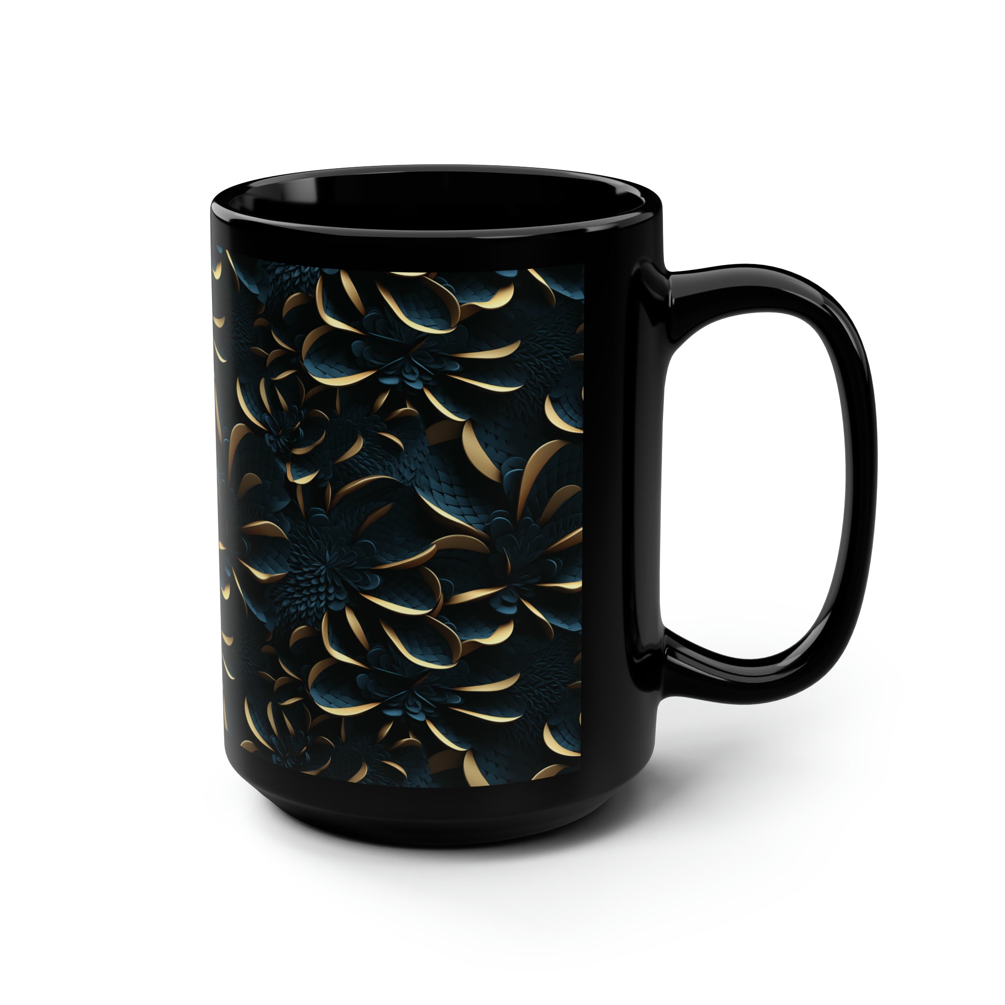 Black Mug, 15oz (AOP) - 3D Art Designs 01
