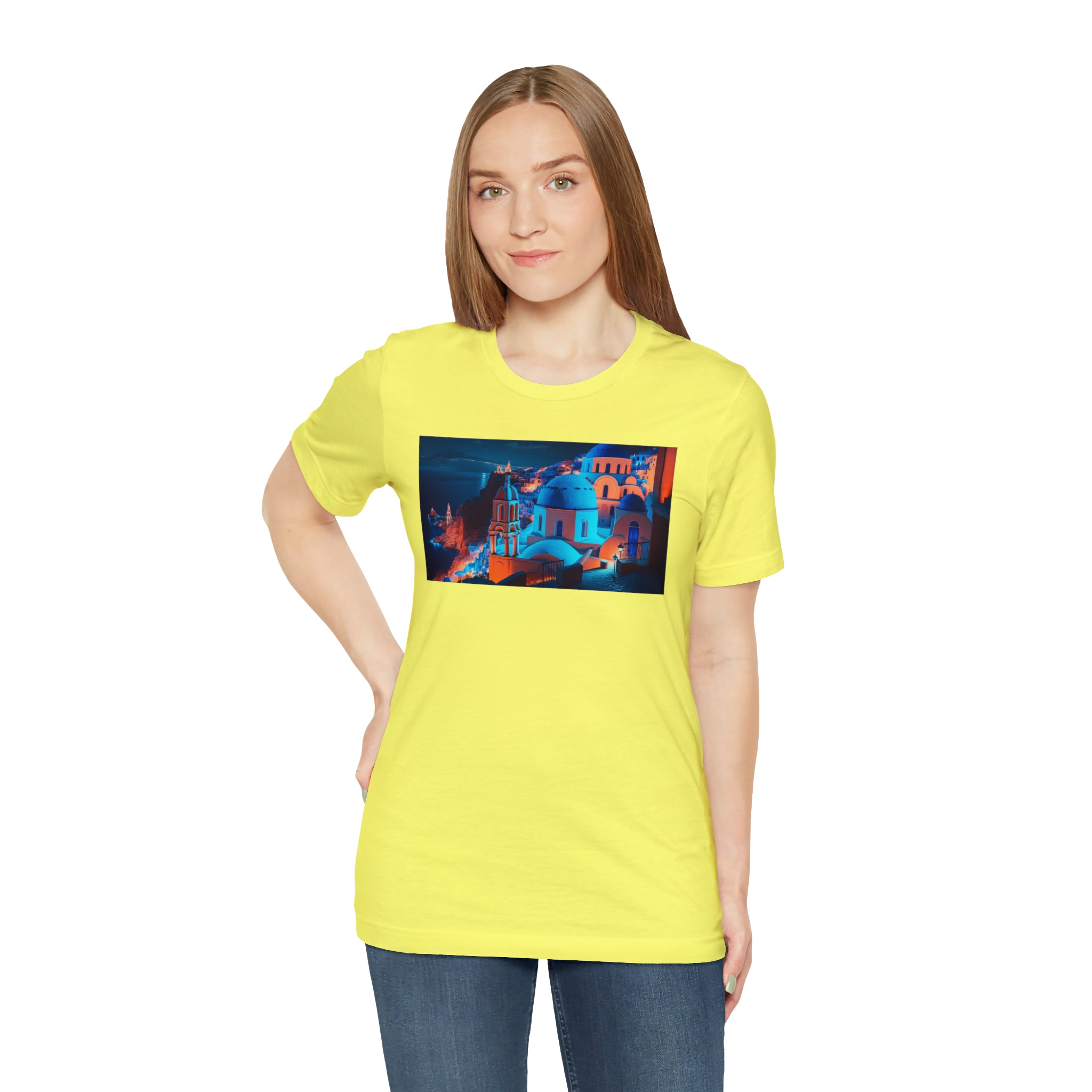 Unisex Jersey Short Sleeve Tee - Oia Blue Domes, Greece