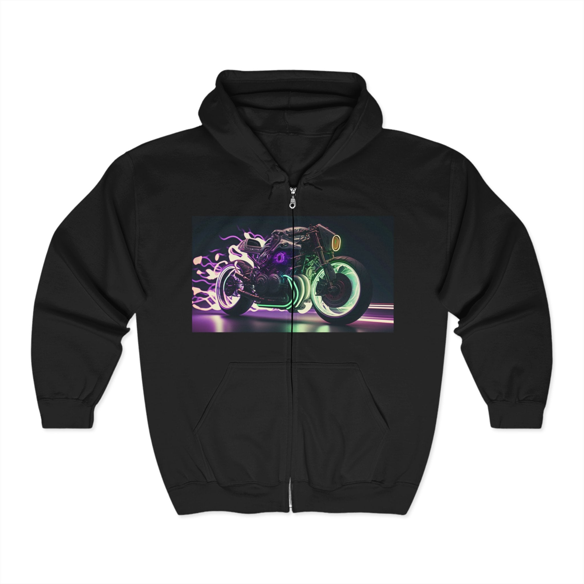 Unisex Heavy Blend™ Full Zip Hooded Sweatshirt - Neon Motorcycle 03