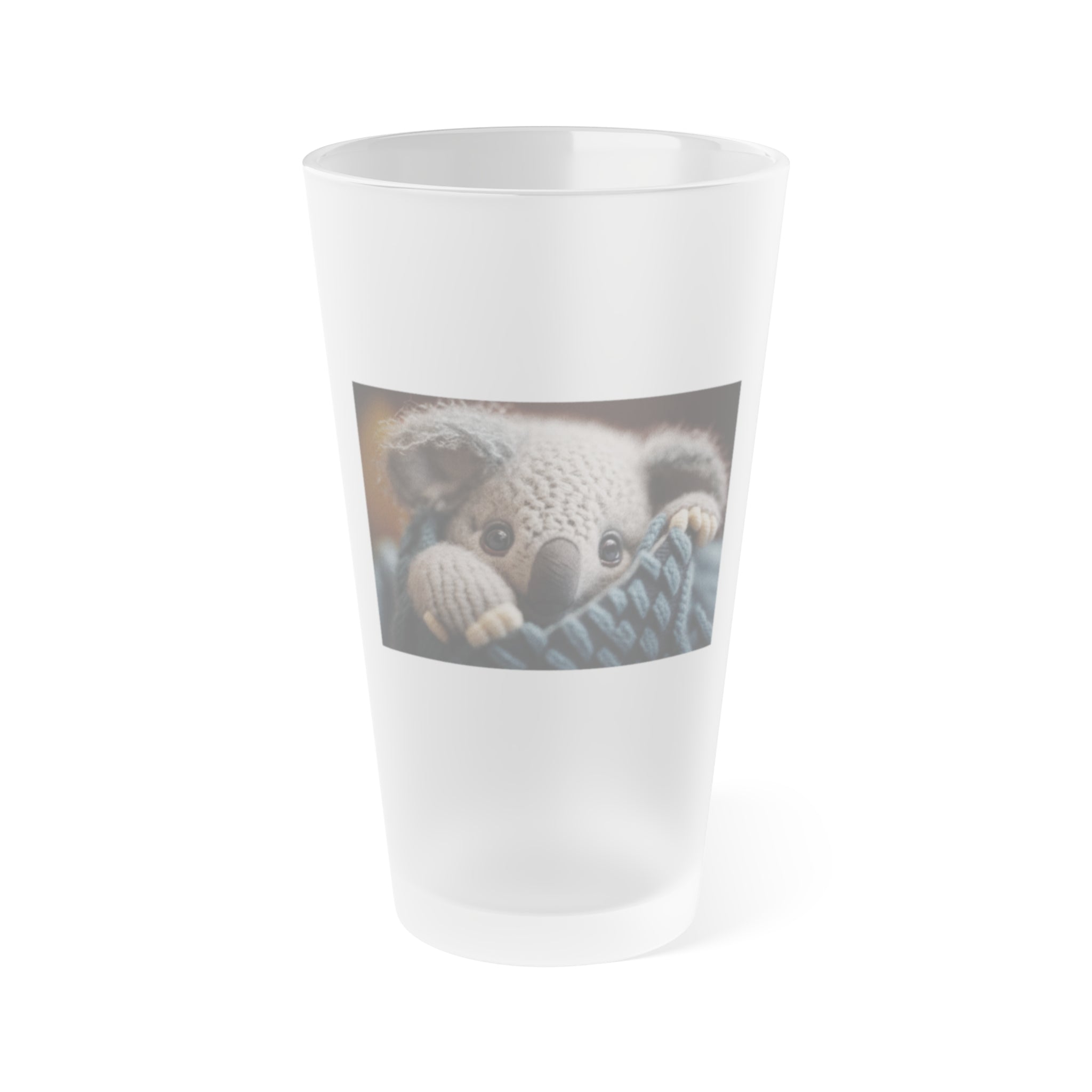 Frosted Pint Glass, 16oz - Animal Knit Arts, Koala joey