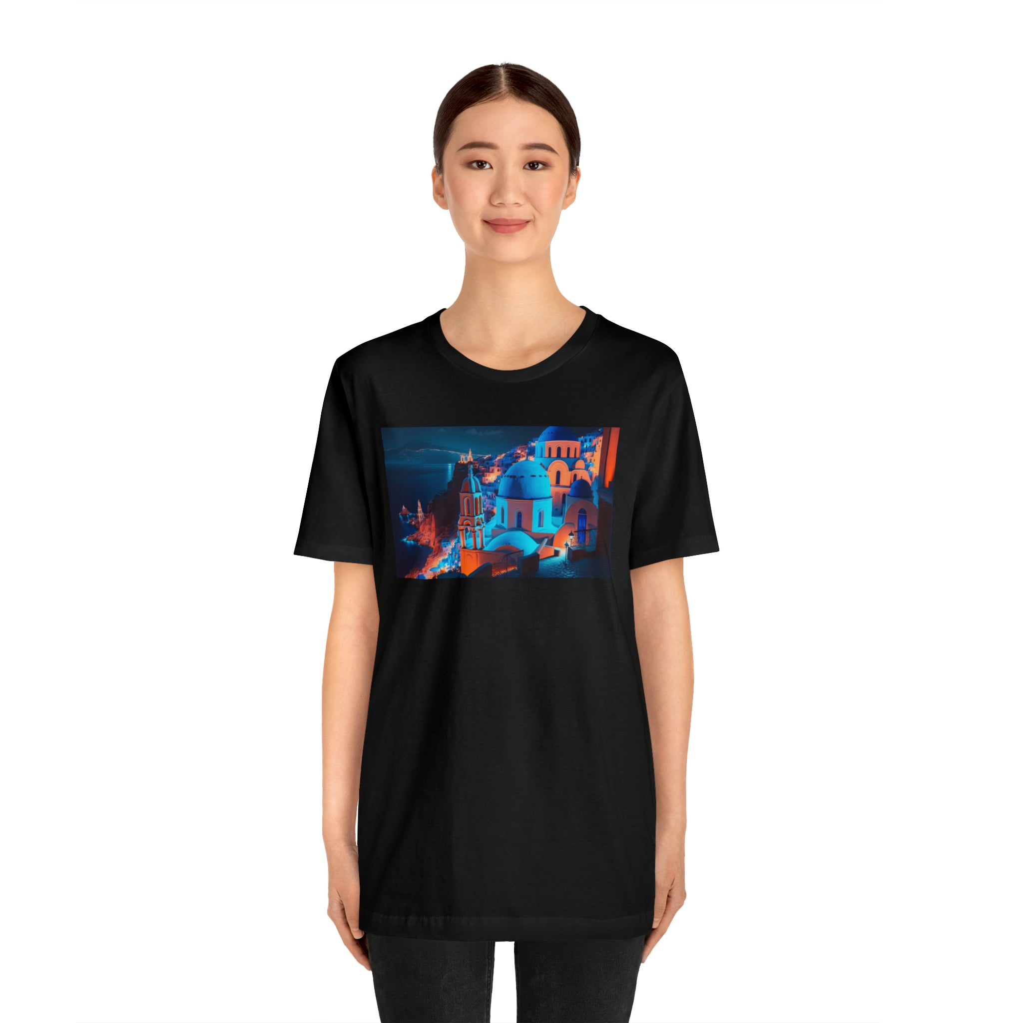 Unisex Jersey Short Sleeve Tee - Oia Blue Domes, Greece