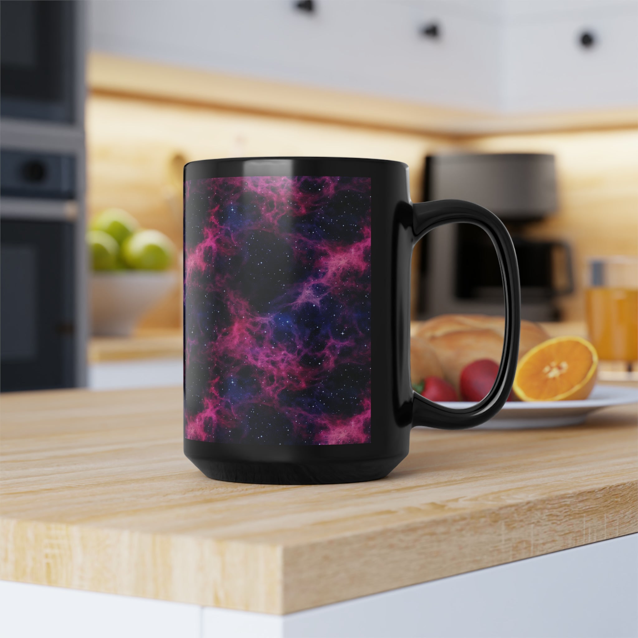 Black Mug, 15oz (AOP) - Fantasy Galaxies 02