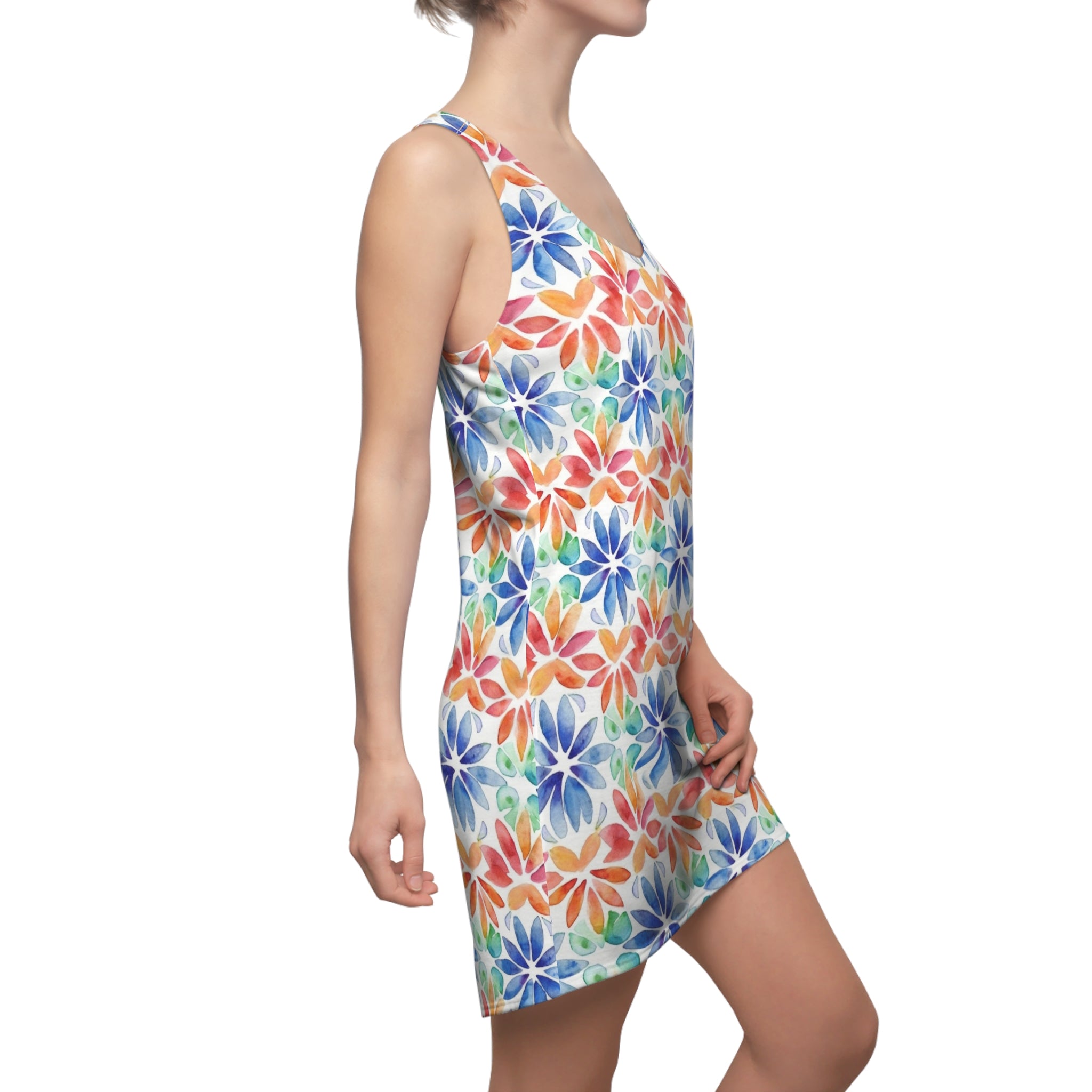 Women's Cut & Sew Racerback Dress (AOP) - Seamless Flower Watercolor Designs 04