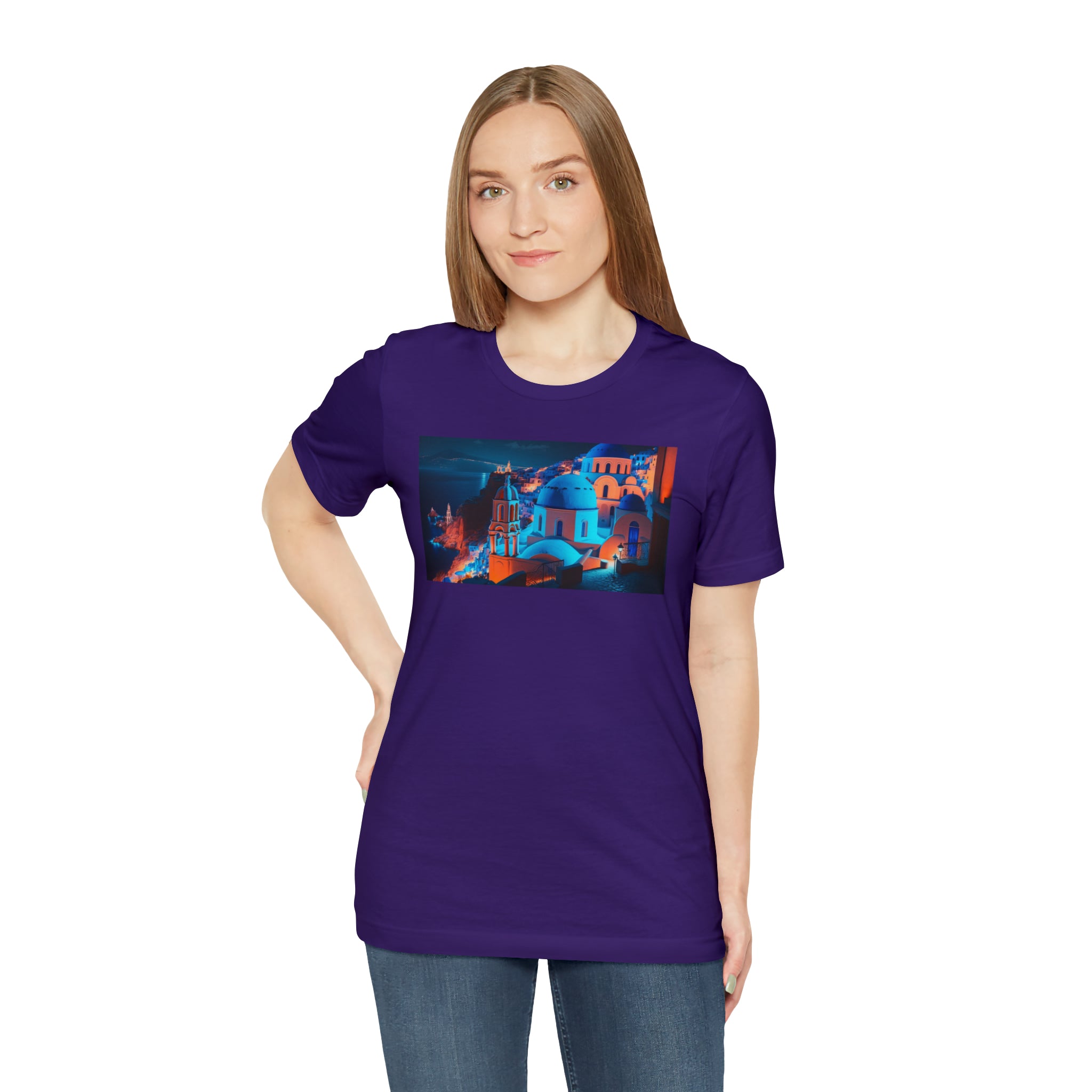 Unisex Jersey Short Sleeve Tee - Oia Blue Domes, Greece