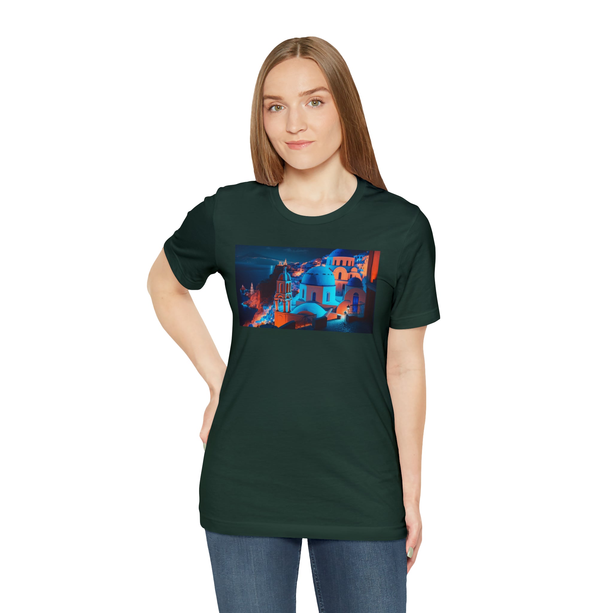 Unisex Jersey Short Sleeve Tee - Oia Blue Domes, Greece