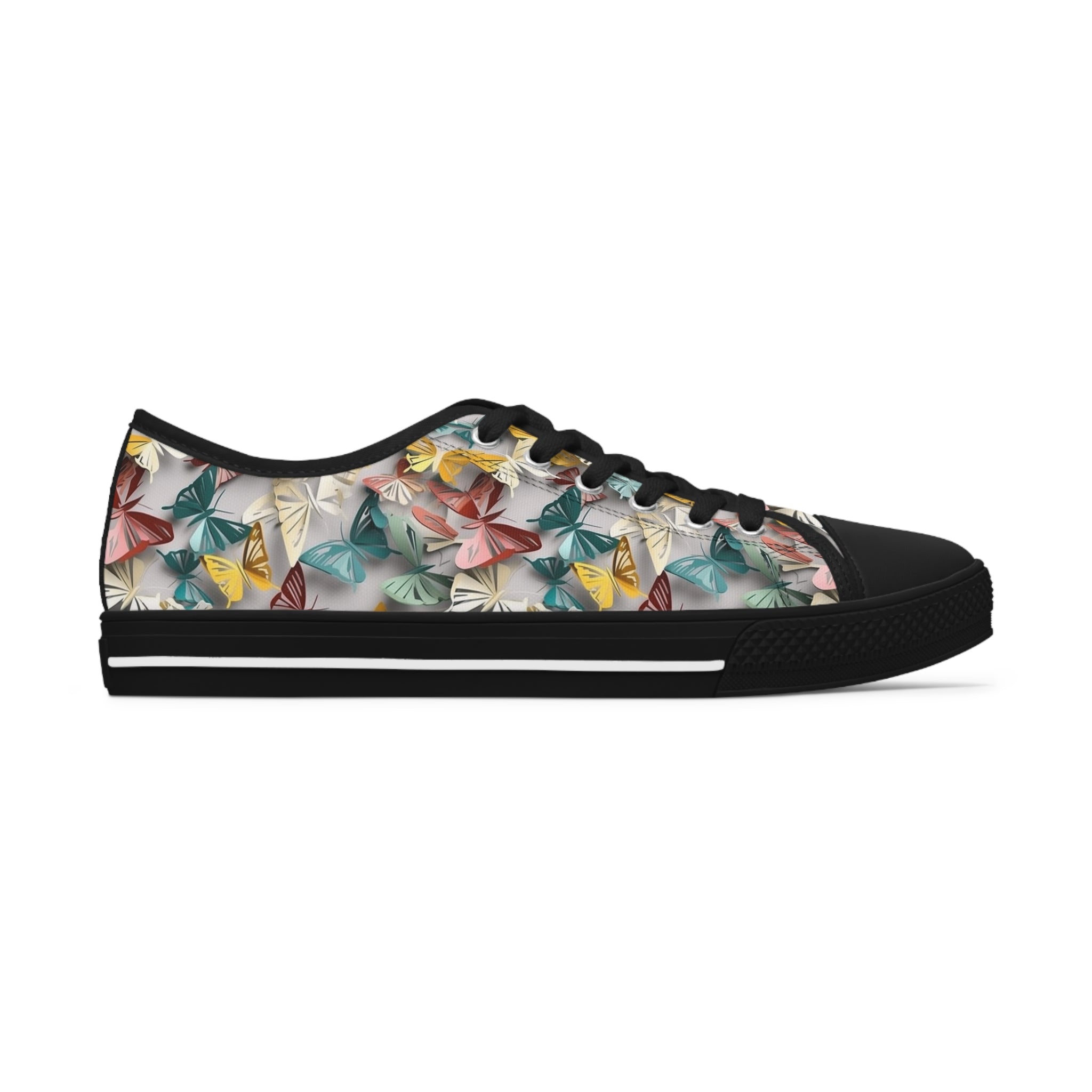 Women's Low Top Sneakers (AOP) - Seamless Butterfly Designs 02