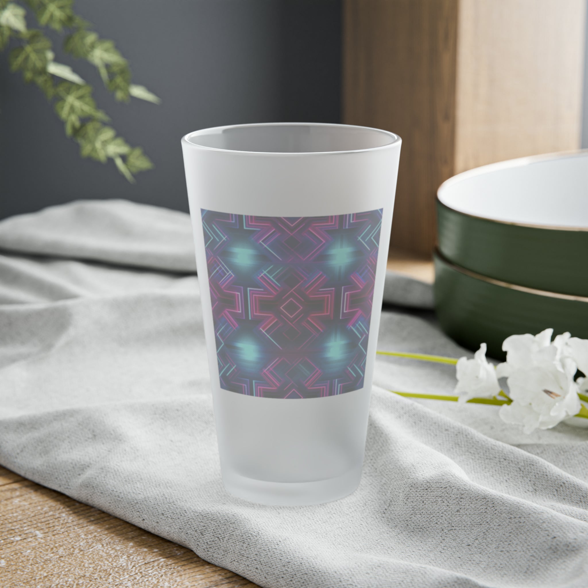 Frosted Pint Glass, 16oz - Vibrant Designs 02
